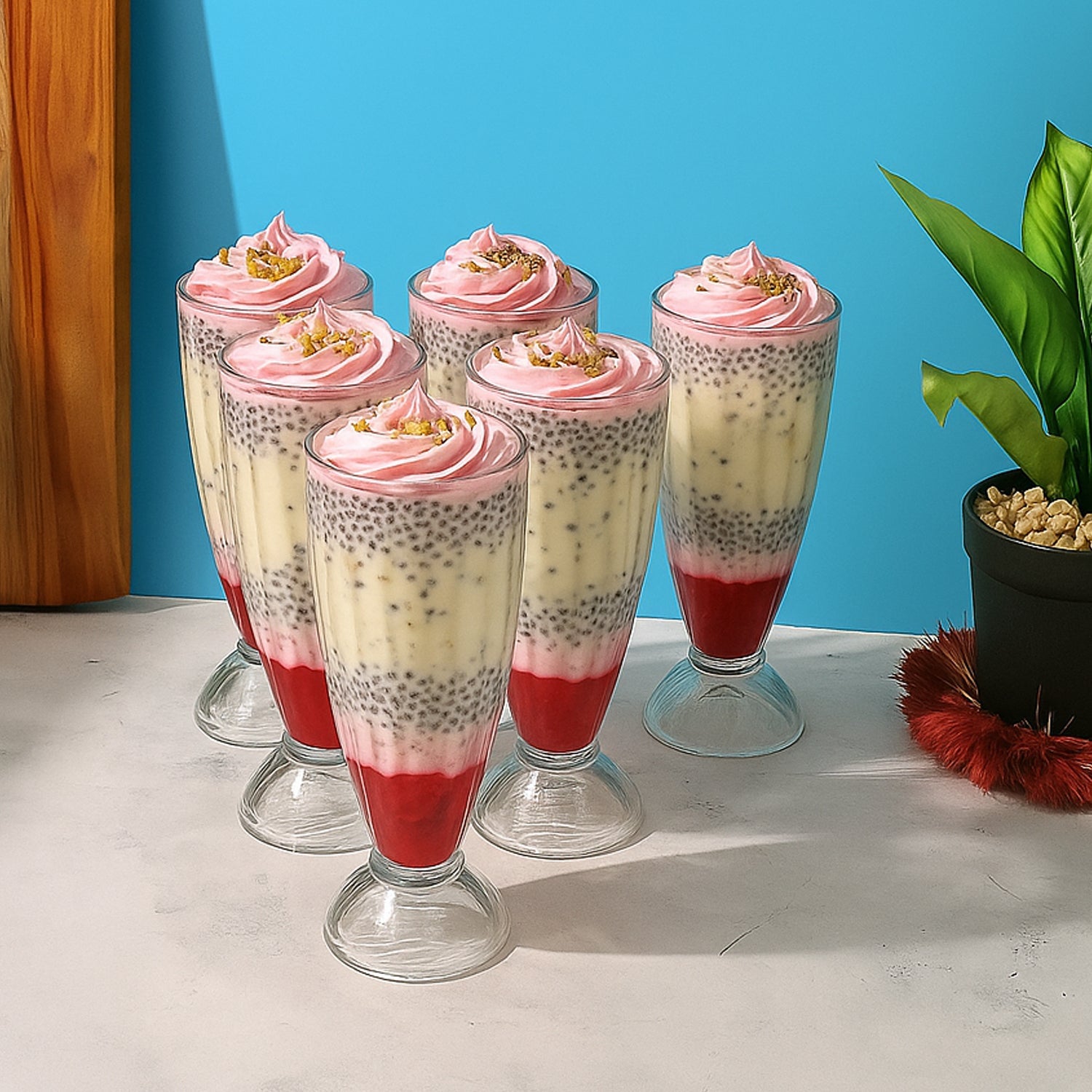 Set of six premium 400ML dessert and falooda glasses showcasing clear tall design
