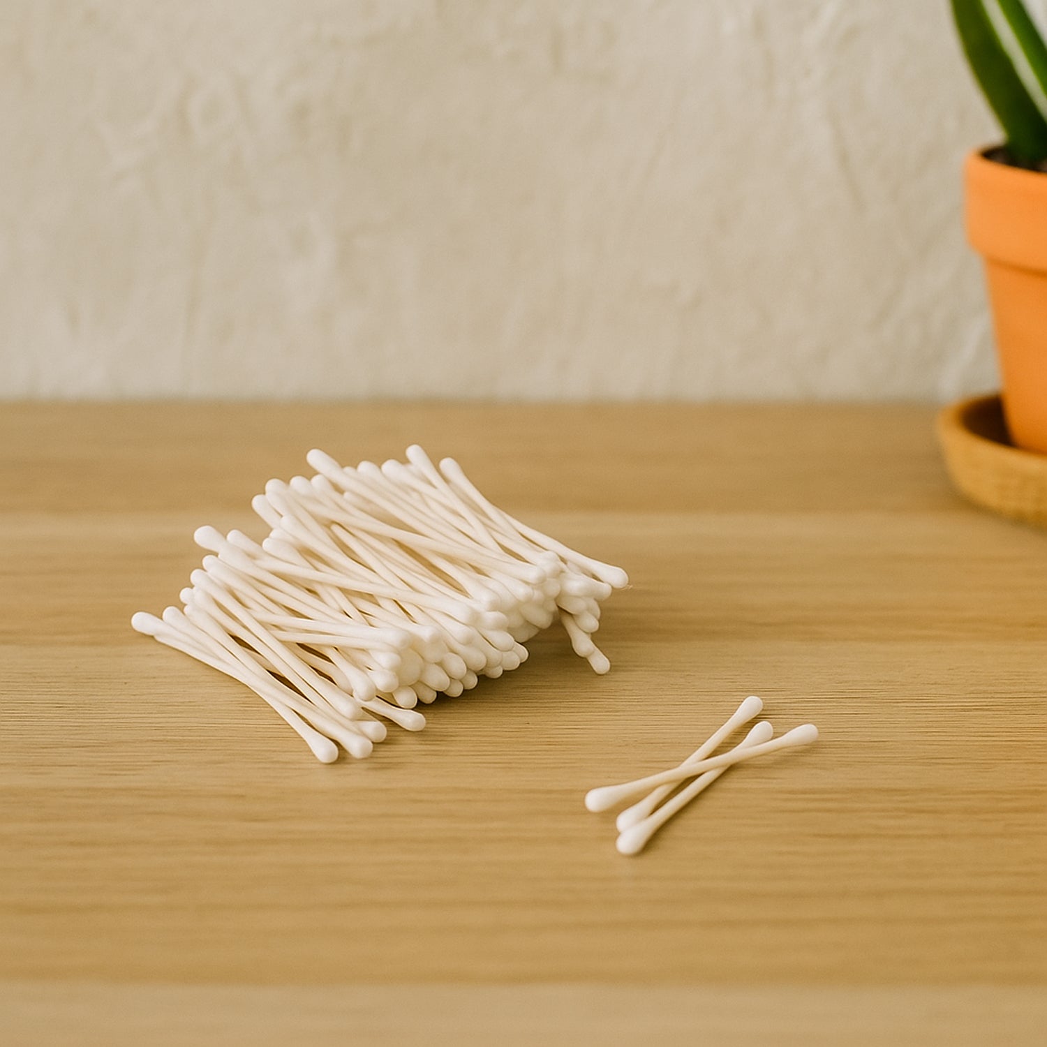 Tulips Paper-Stick Cotton Swabs 100-piece pack displayed on a white surface.