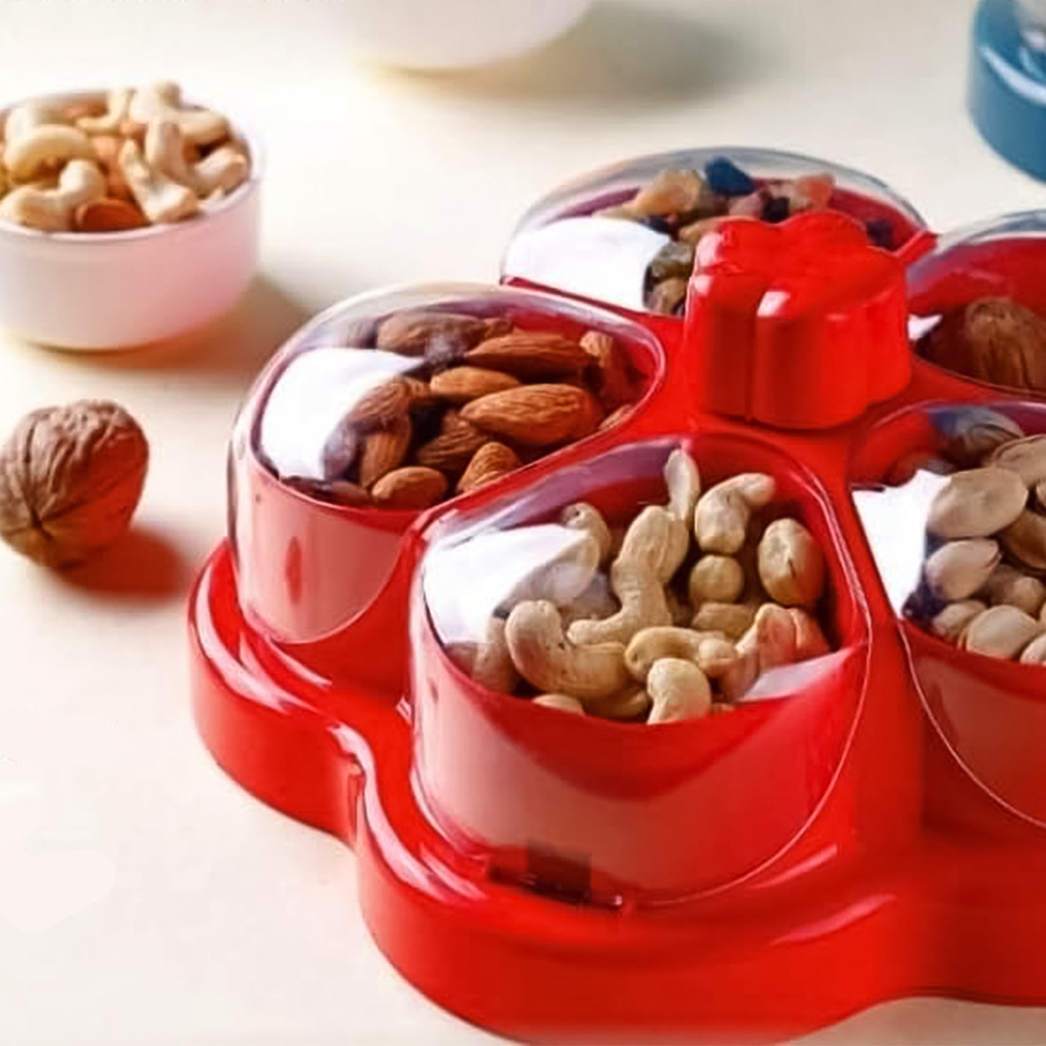 Festive lotus shape organizer box with multiple compartments for snacks