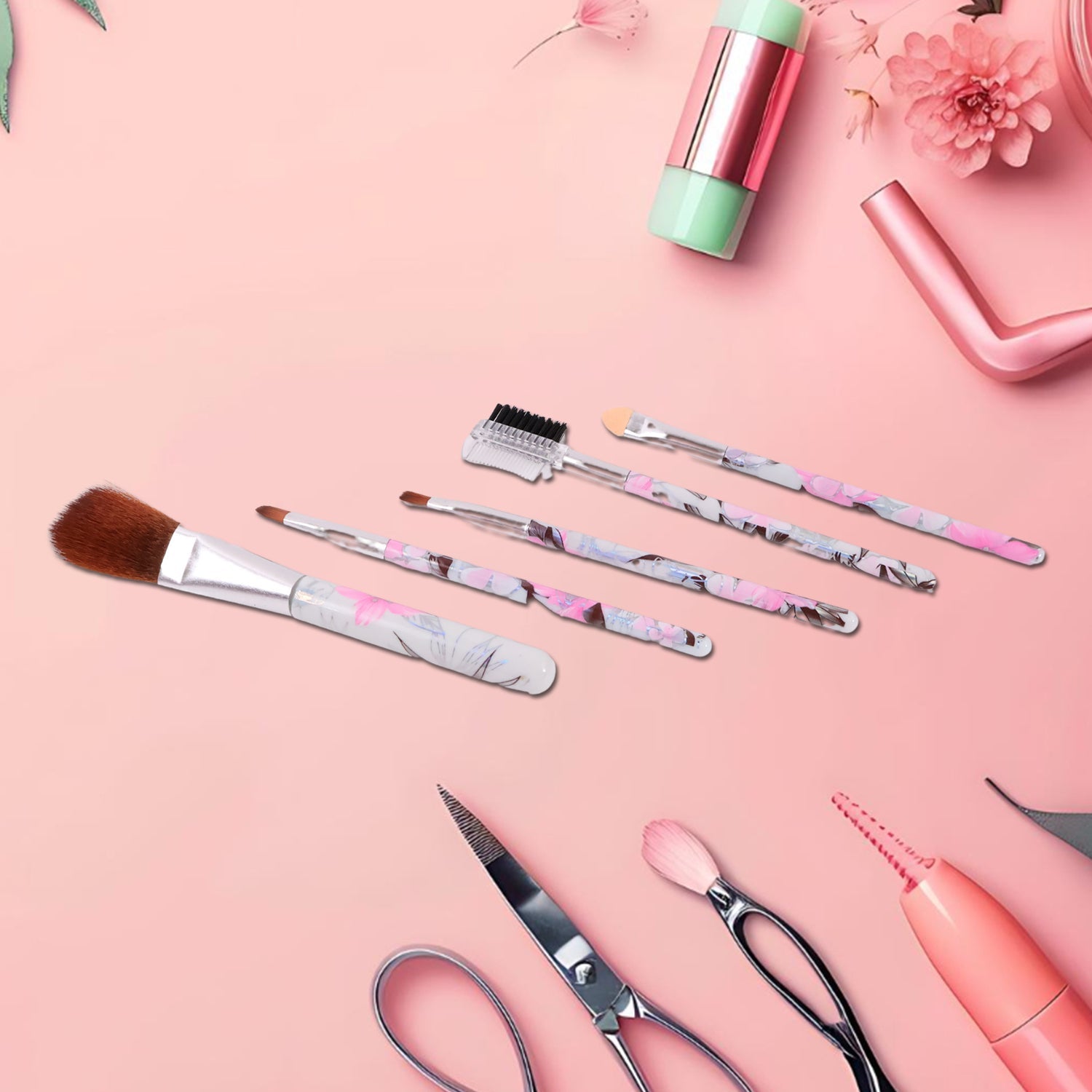 Decorative floral makeup brushes perfect for precise cosmetic application