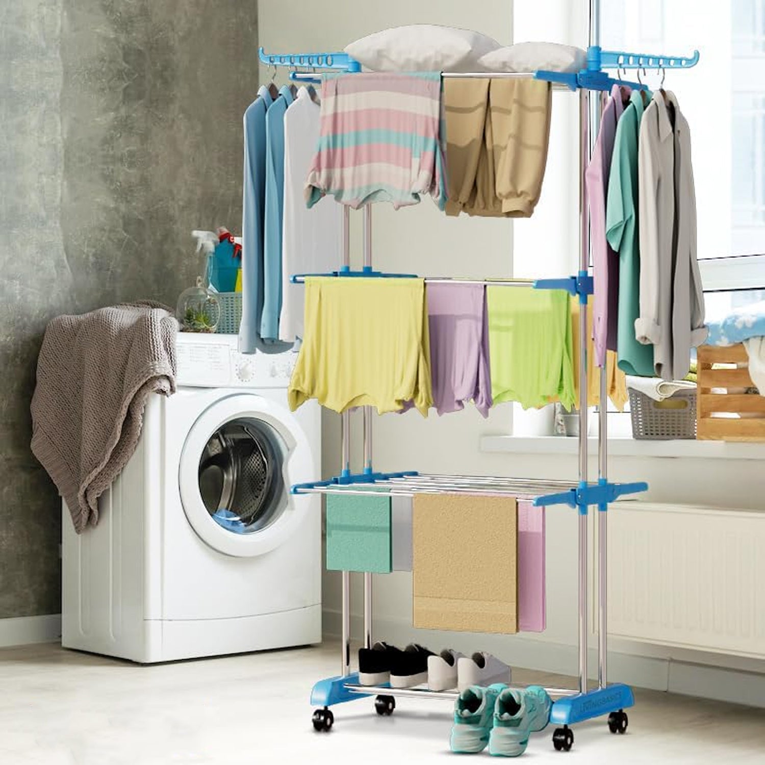 Versatile cloth drying stand in a modern Indian home setting, ideal for indoor use.