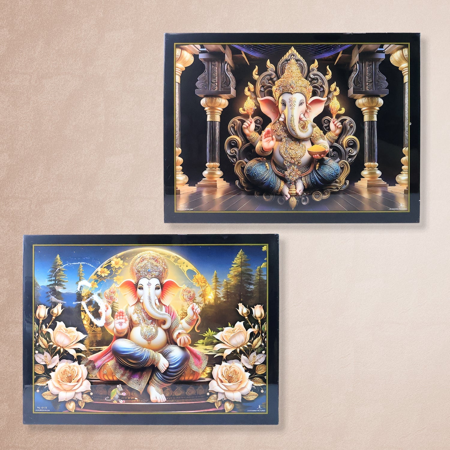 Close-up of Lord Ganesha Wall Painting showing intricate artwork details on canvas
