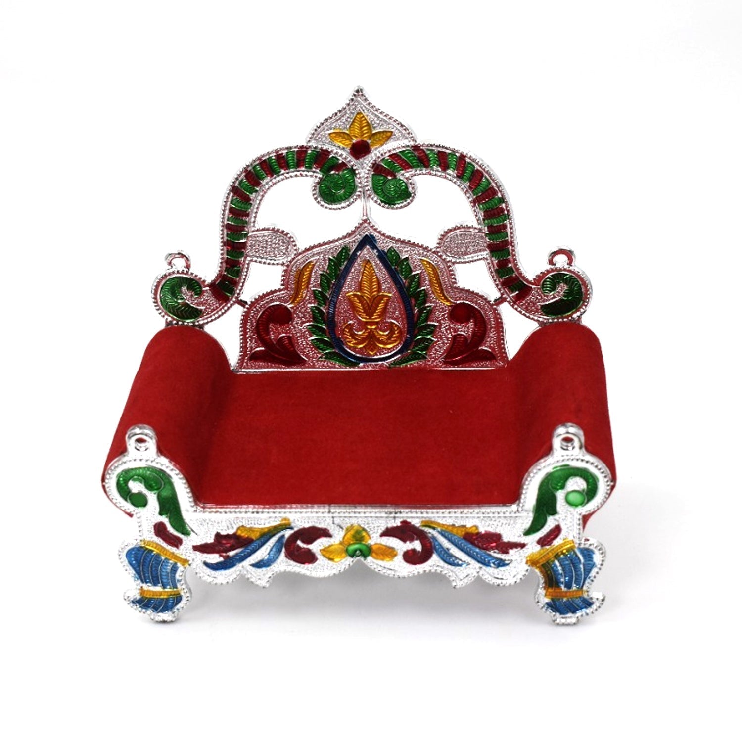 Side profile of the elegant Bal Gopal Singhasan, ideal for deity placement.