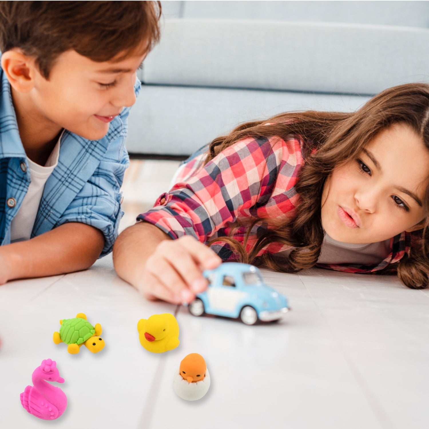 An array of playful 3D erasers in different themes, showcasing their appeal as fun stationery for school children.