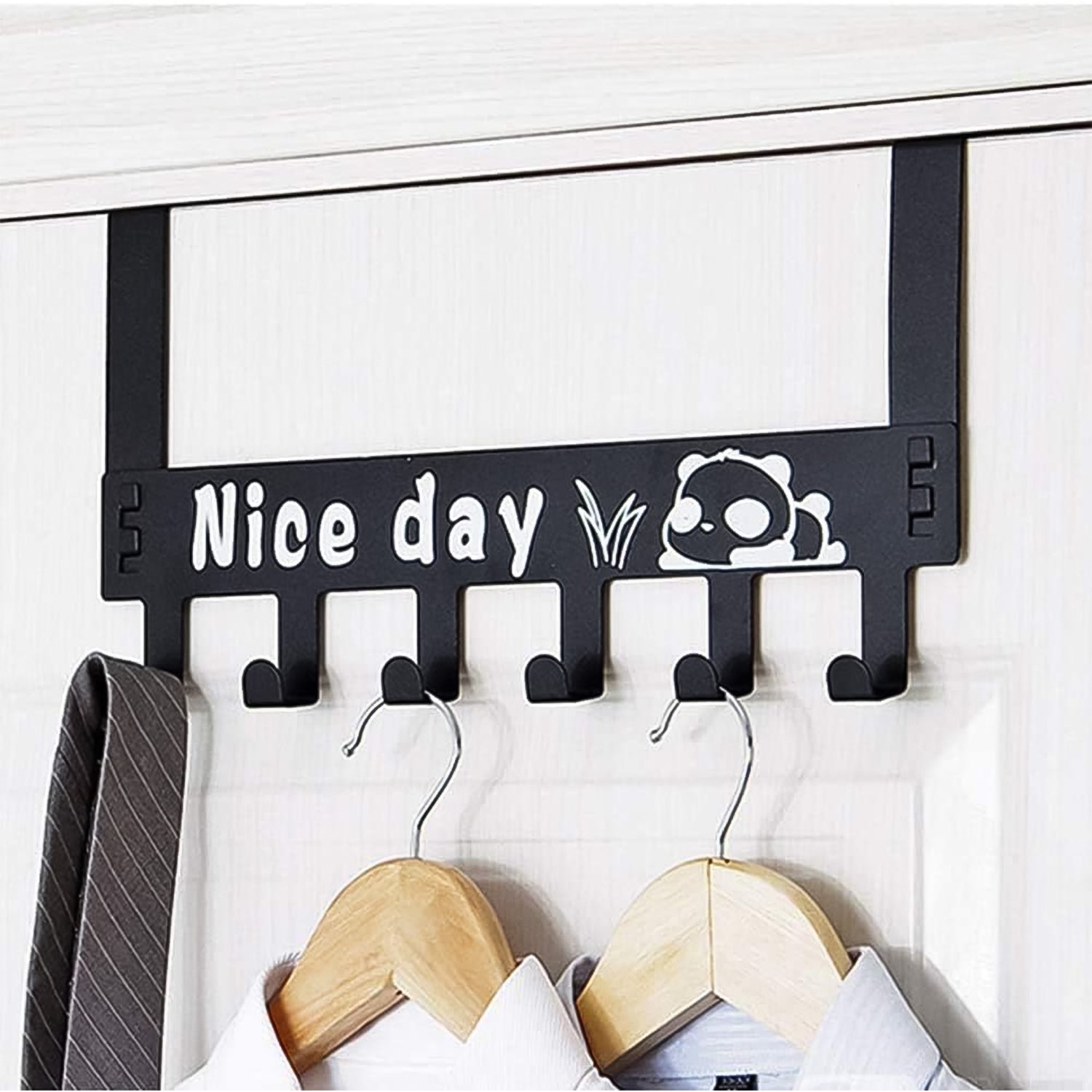 Durable carbon steel door hook rack with charming panda cartoon pattern