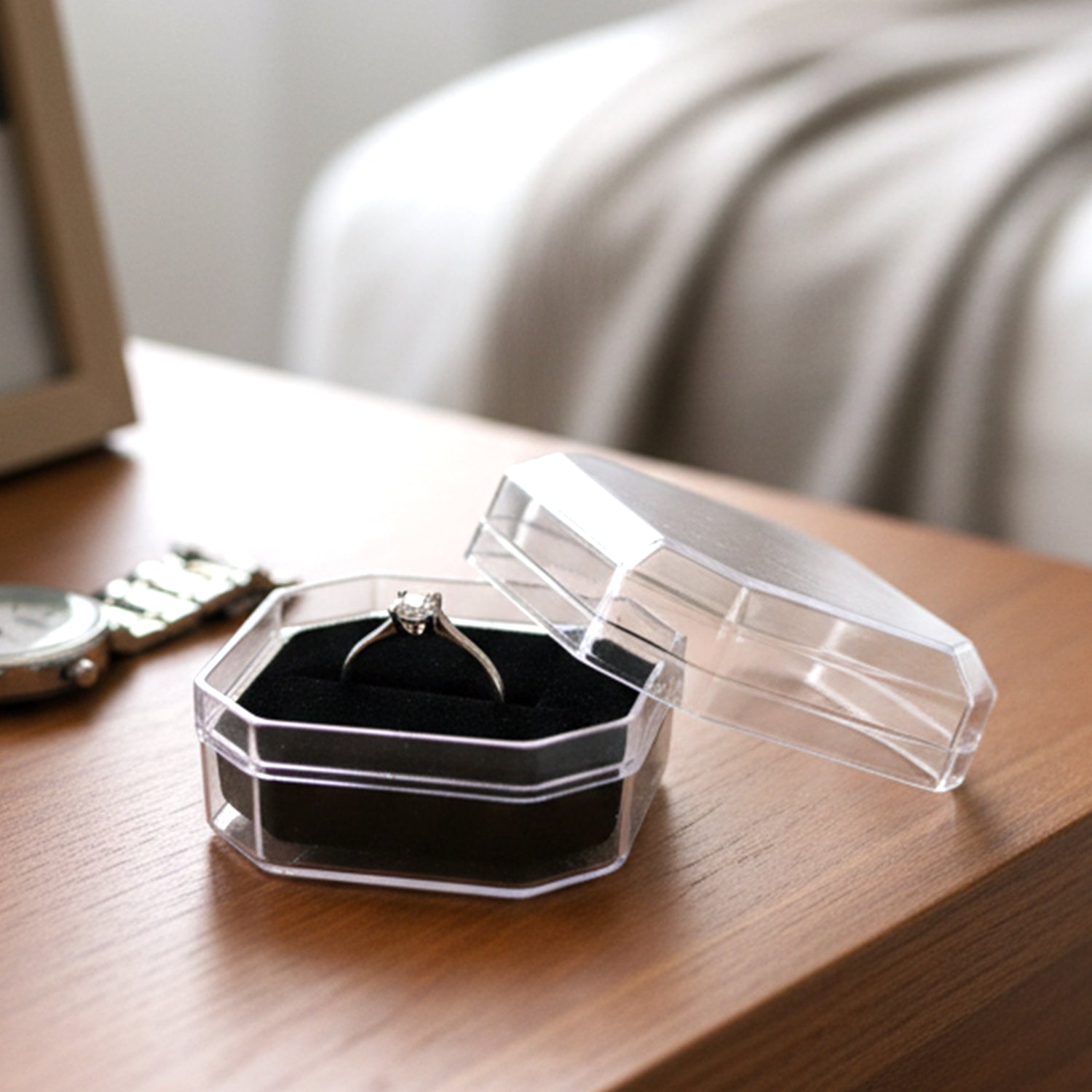 Full set view of 12 octagon jewellery storage boxes for small accessories