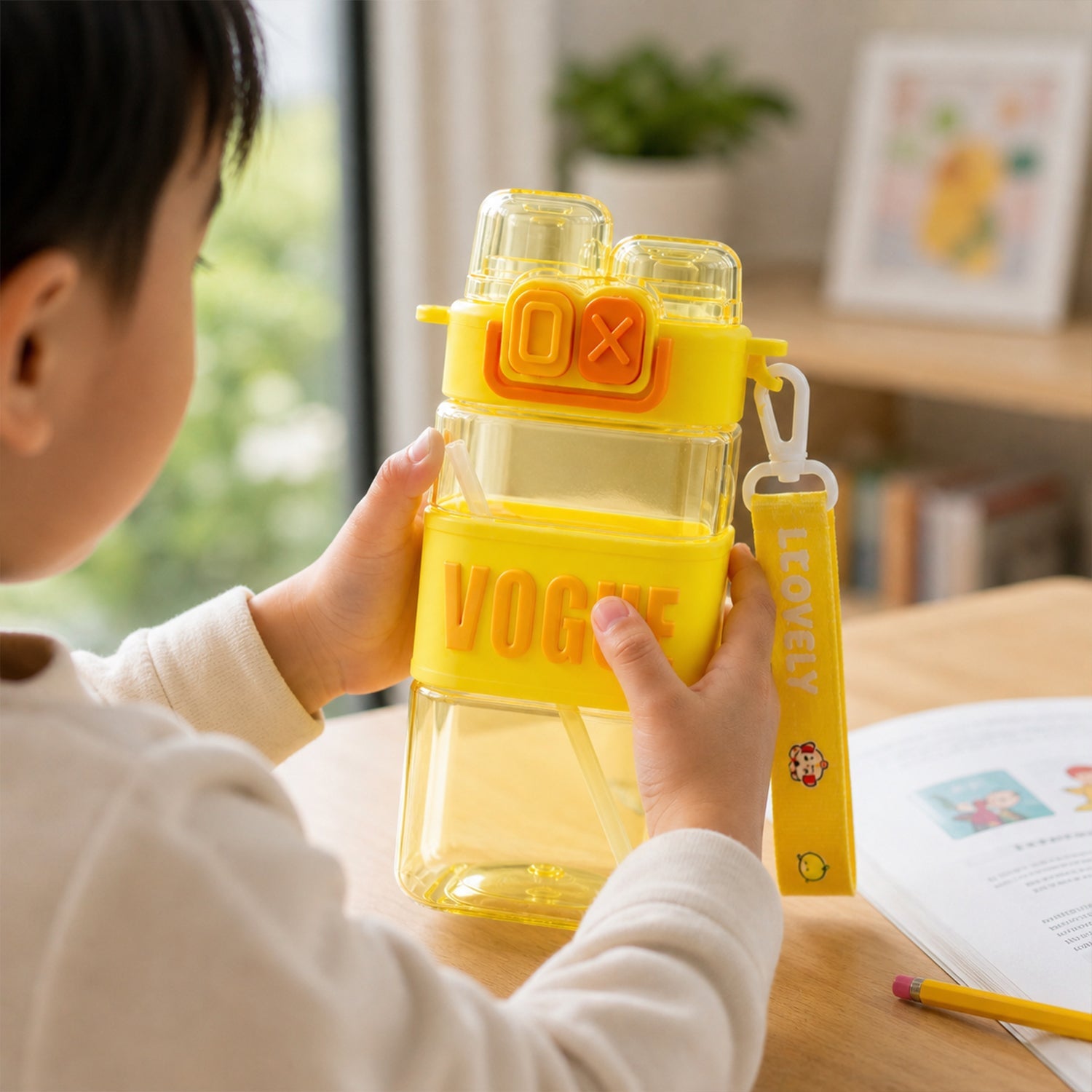 Portable kids water bottle with straw sipper for school and travel