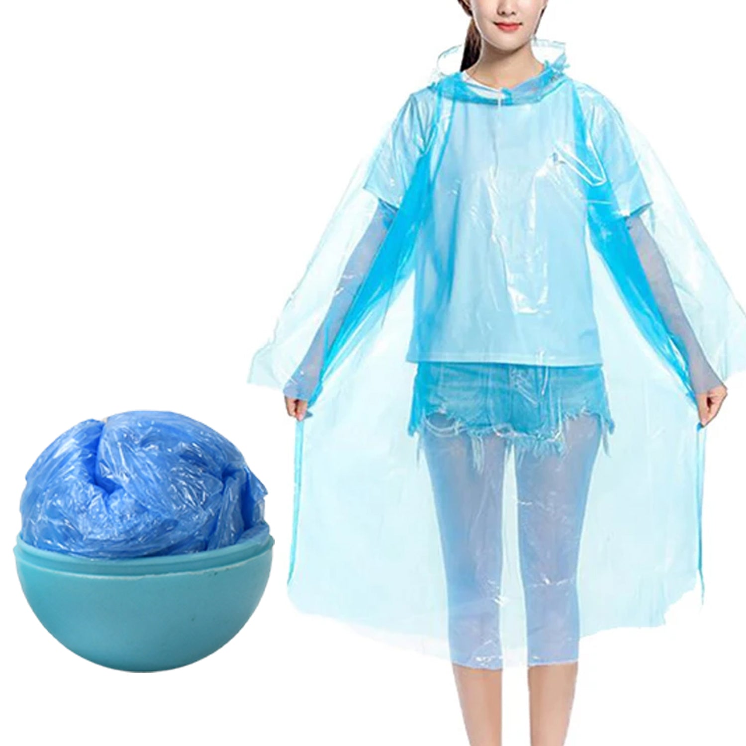 Raincoat clip attached securely to a backpack strap for easy carrying