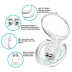 Close-up of the small magnetic points on the silicone anti-snore nose clip.