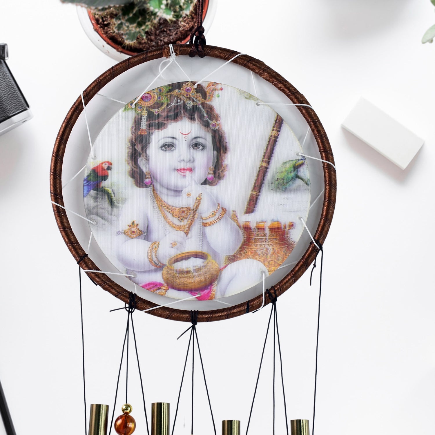 Krishna Dream Catcher Wind Chime with medallion and melodic tubes