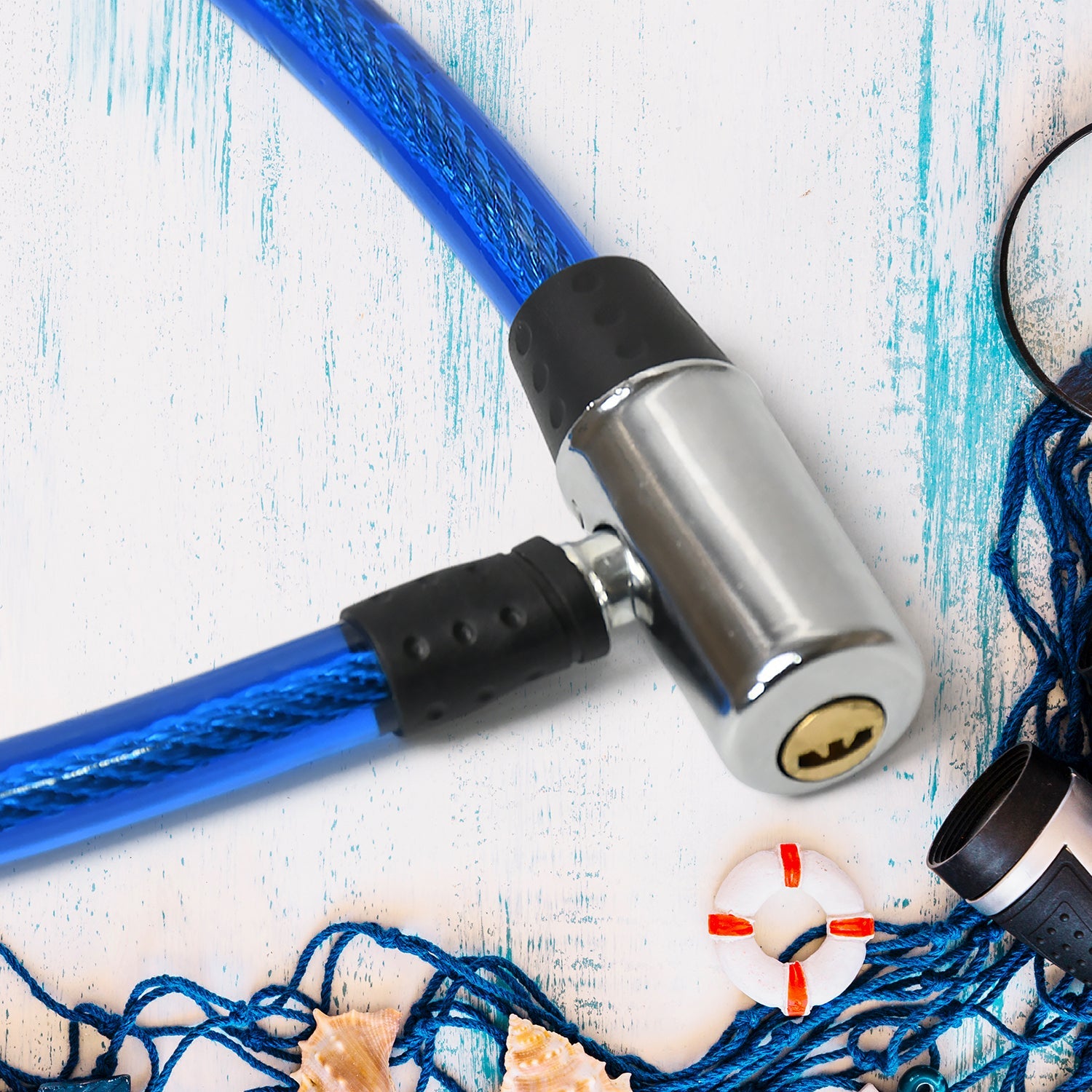 Close-up of the durable key mechanism on the Safelix Multi-Purpose Cable Lock.