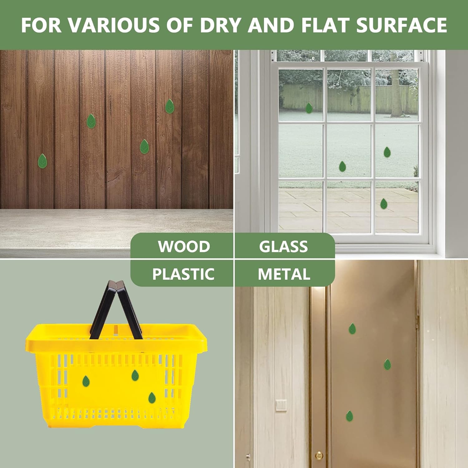 Set of 10 green leaf-shaped plant climbing wall clips and adhesive pads.