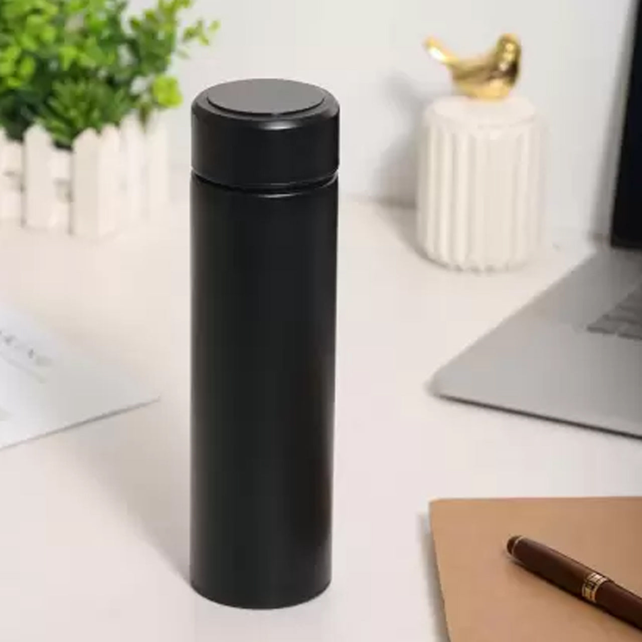 Smart temperature flask, front view, showing LED display.