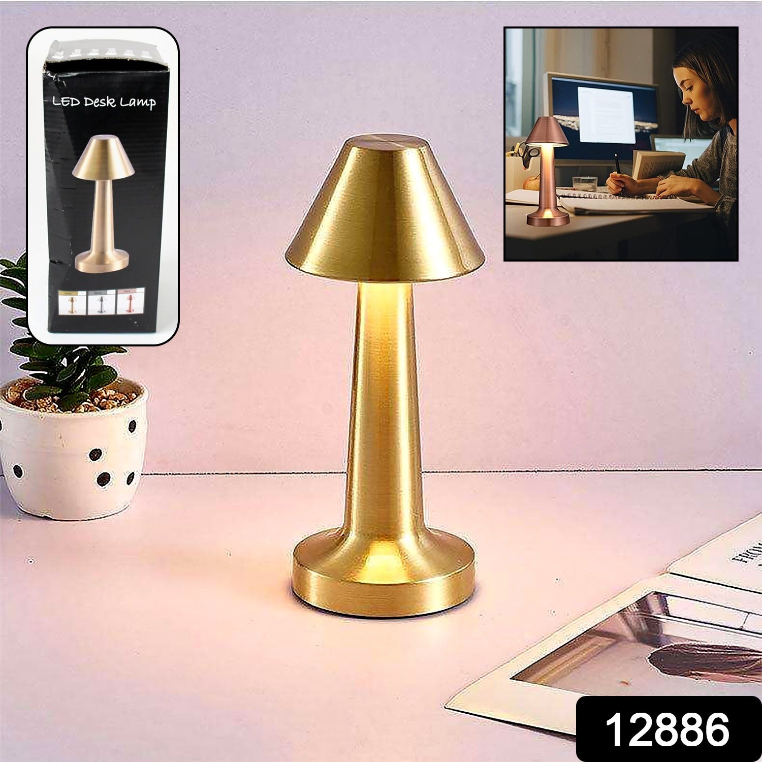 A portable Touch Control LED Lamp casting warm light on a wooden surface, perfect for a cozy reading corner.