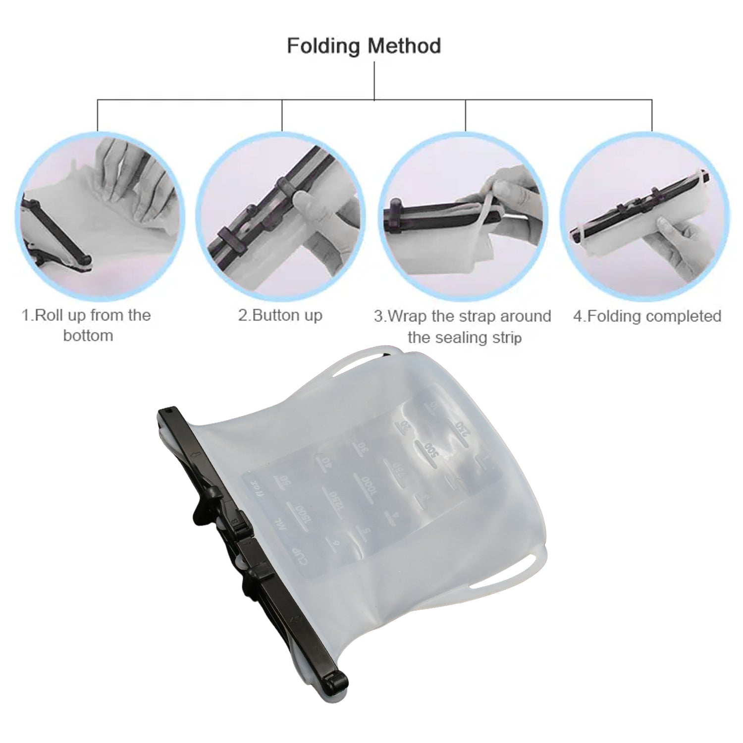Hands sealing the top of a Reusable Silicone Food Storage Bag, emphasizing its secure and leakproof closure.