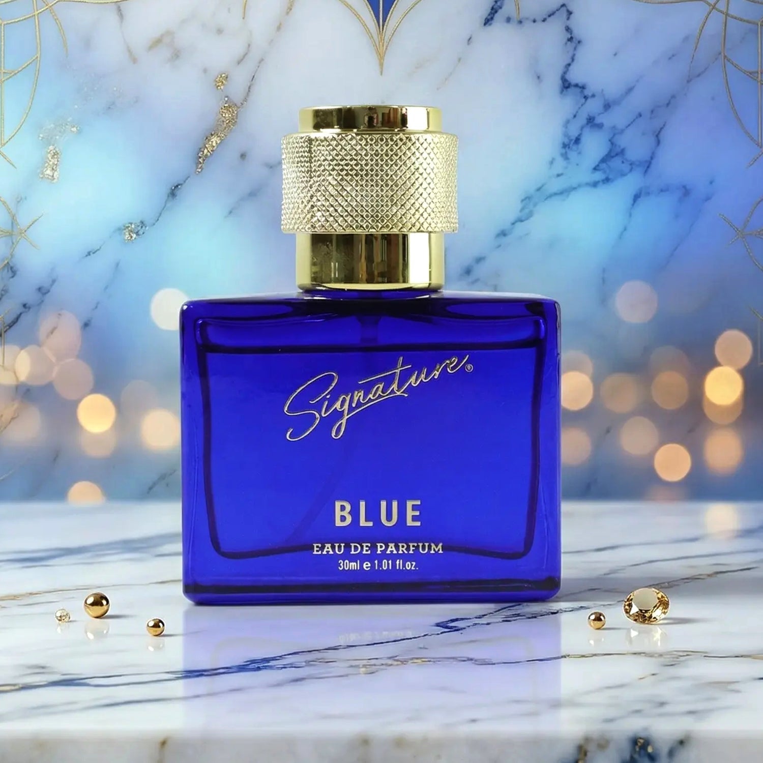 Signature premium blue scent perfume spray in stylish bottle