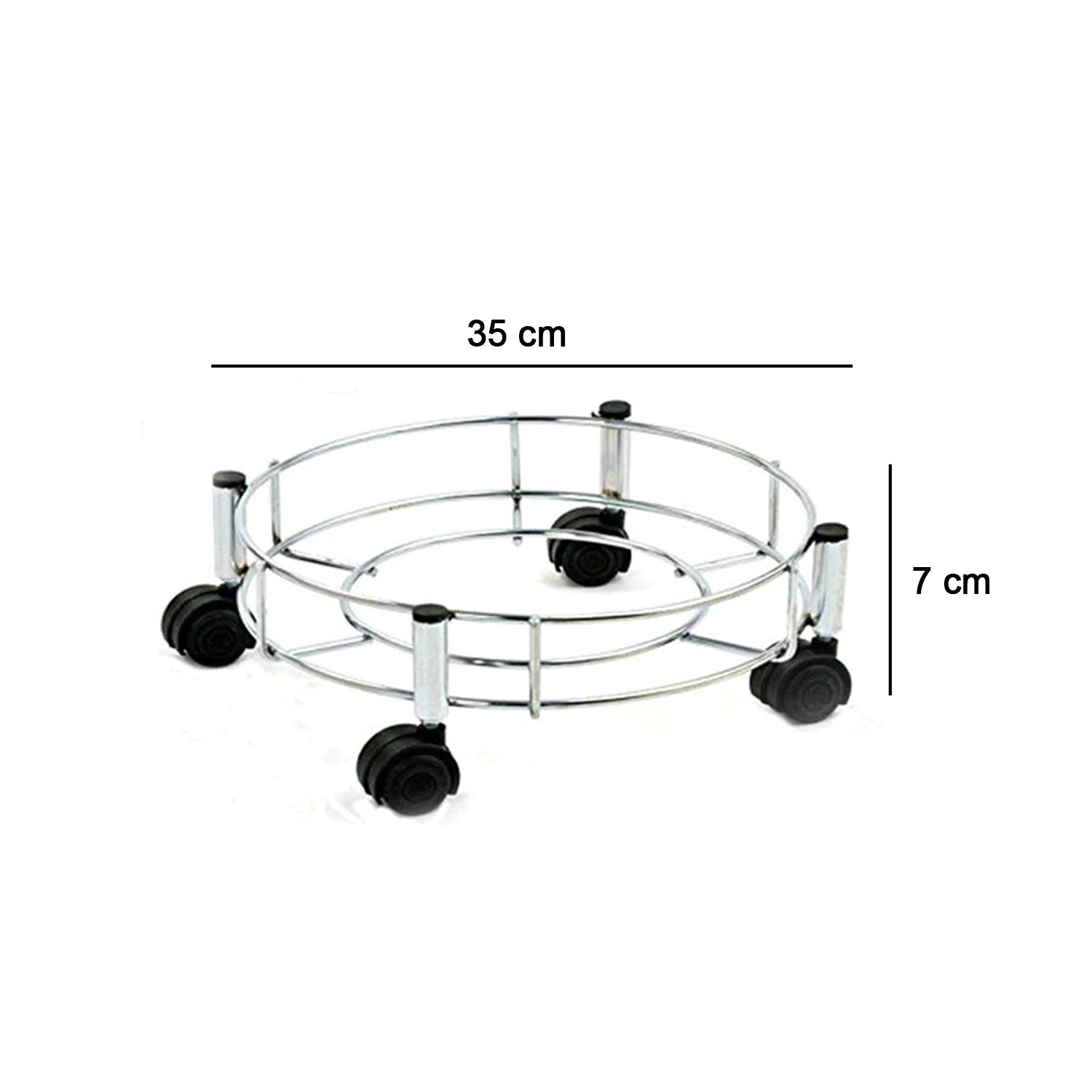 Compact gas cylinder trolley with four swivel wheels for easy maneuverability