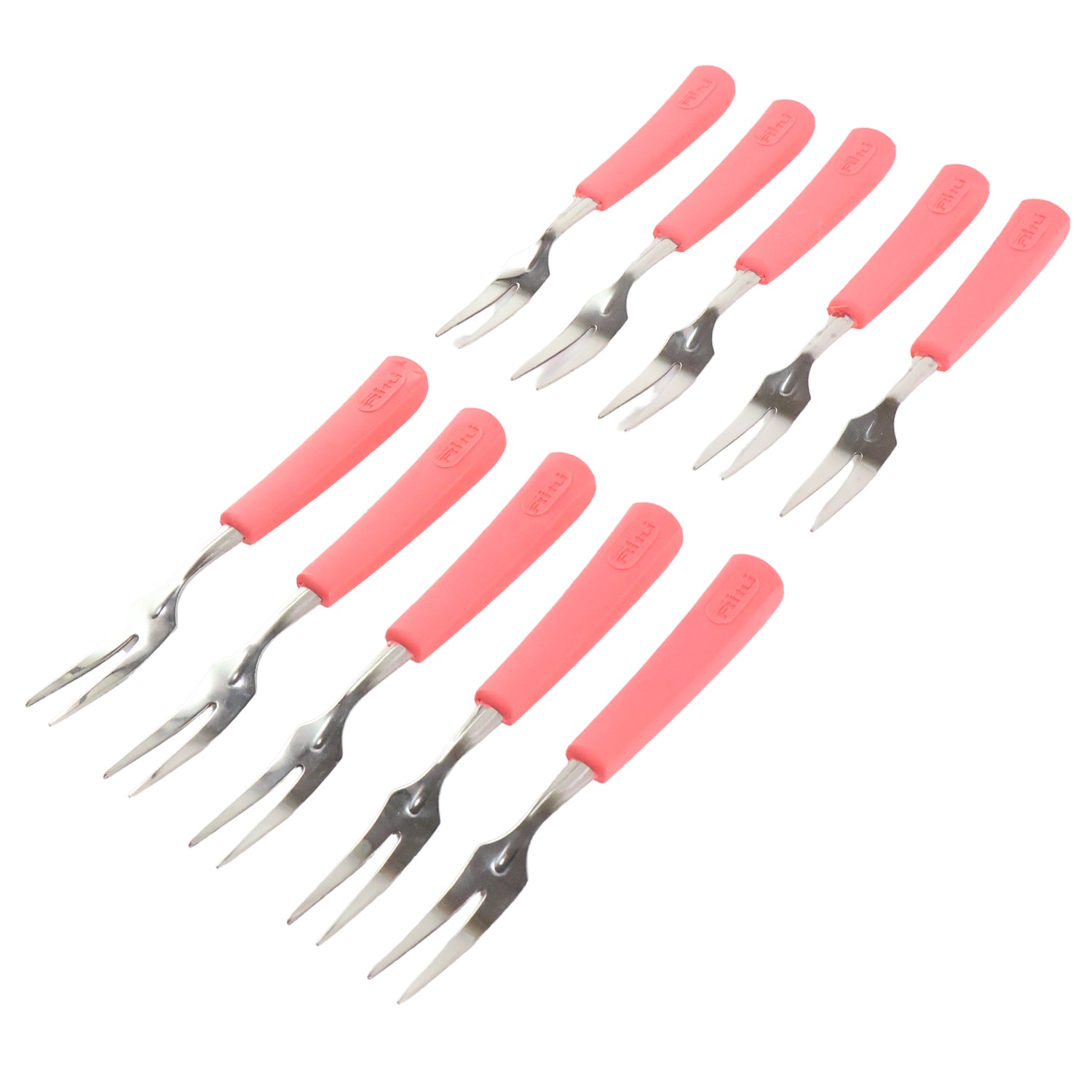 Premium-quality stainless steel fruit fork set with vibrant pink handles