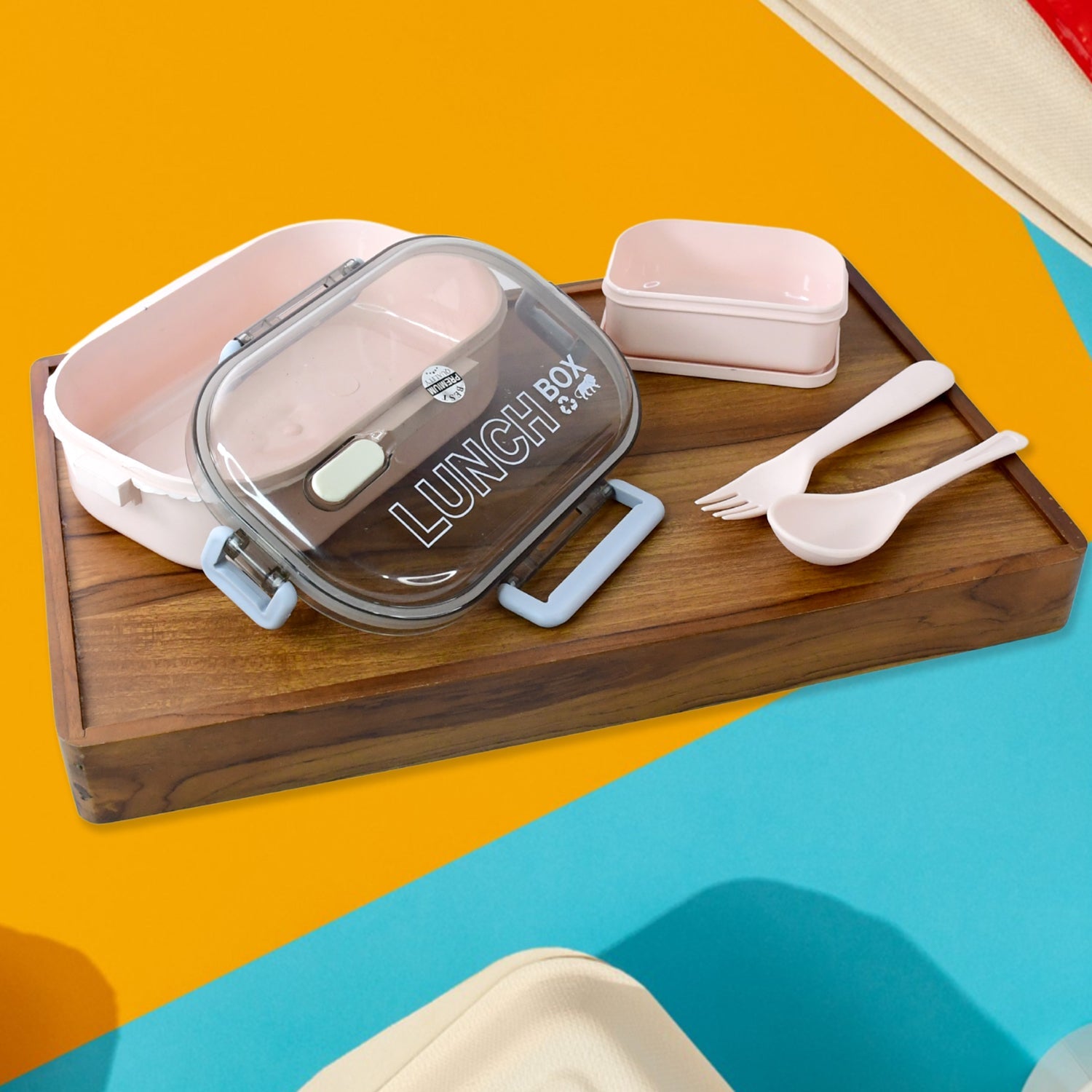 Leak-proof lunch box with three compartments and transparent lid
