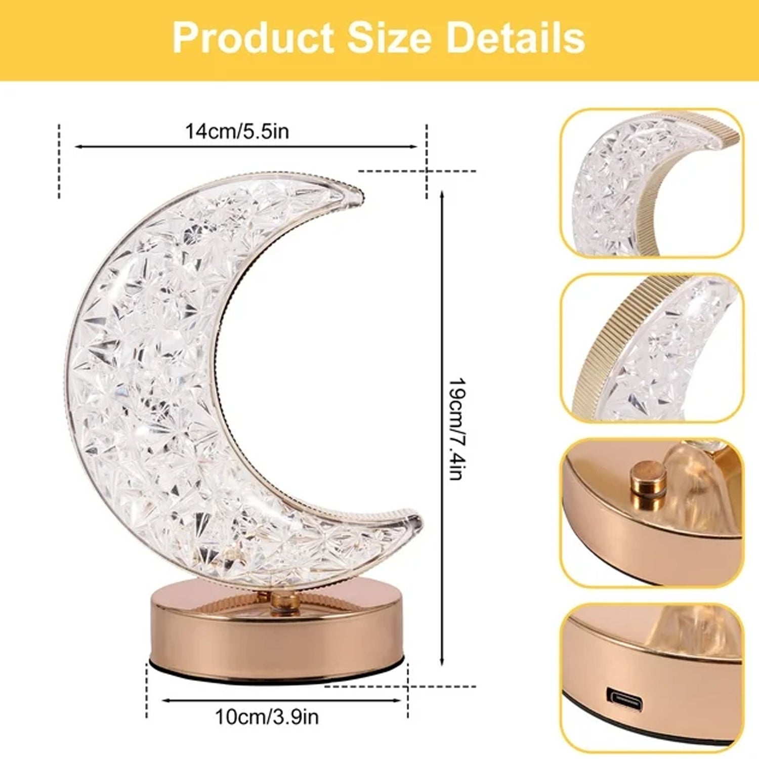 Decorative Moon Crystal Lamp glowing softly, enhancing room ambiance.