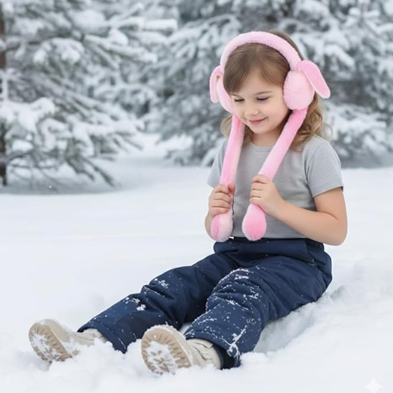Side view of kids earmuff made of soft plush fabric for ear warmth