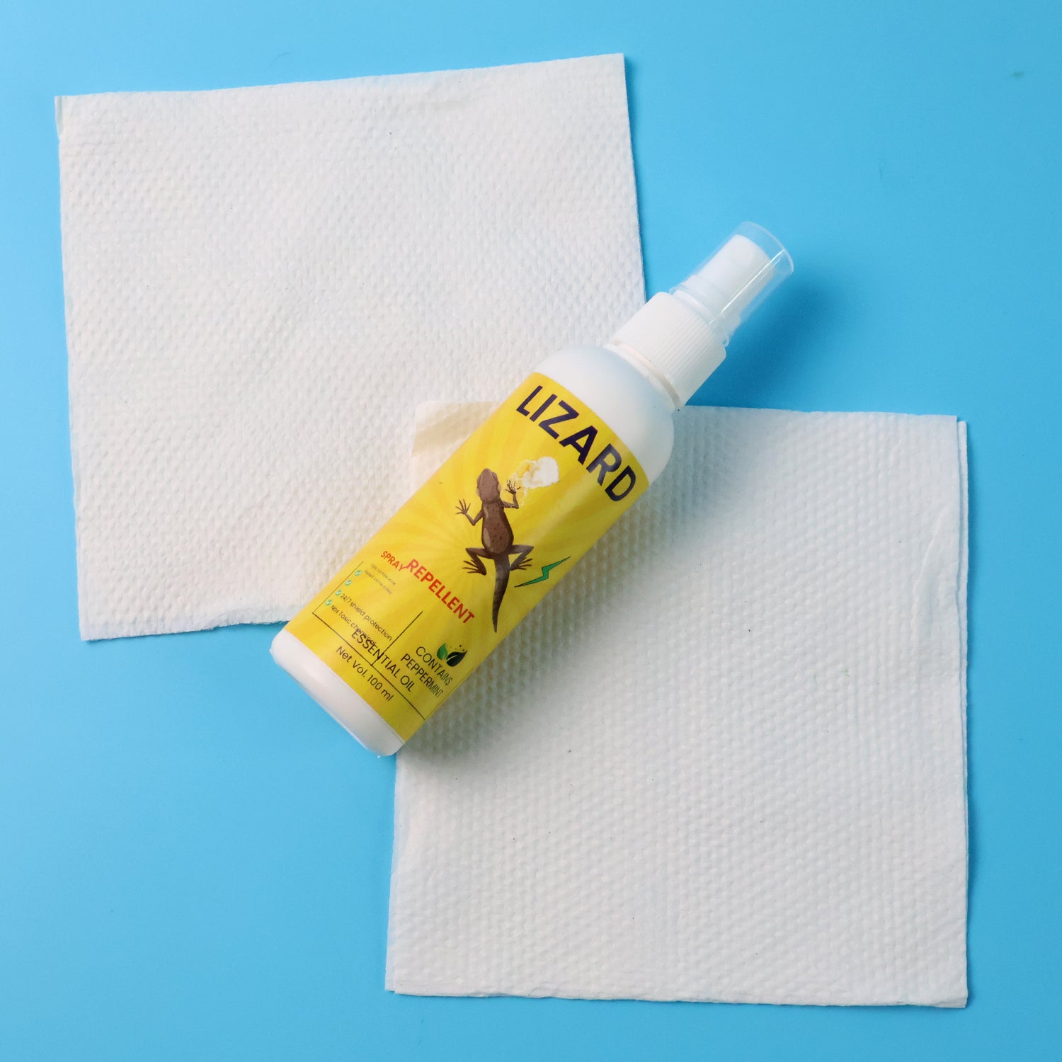 Packaging of No Lizard Zone herbal lizard repellent spray for safe pest control