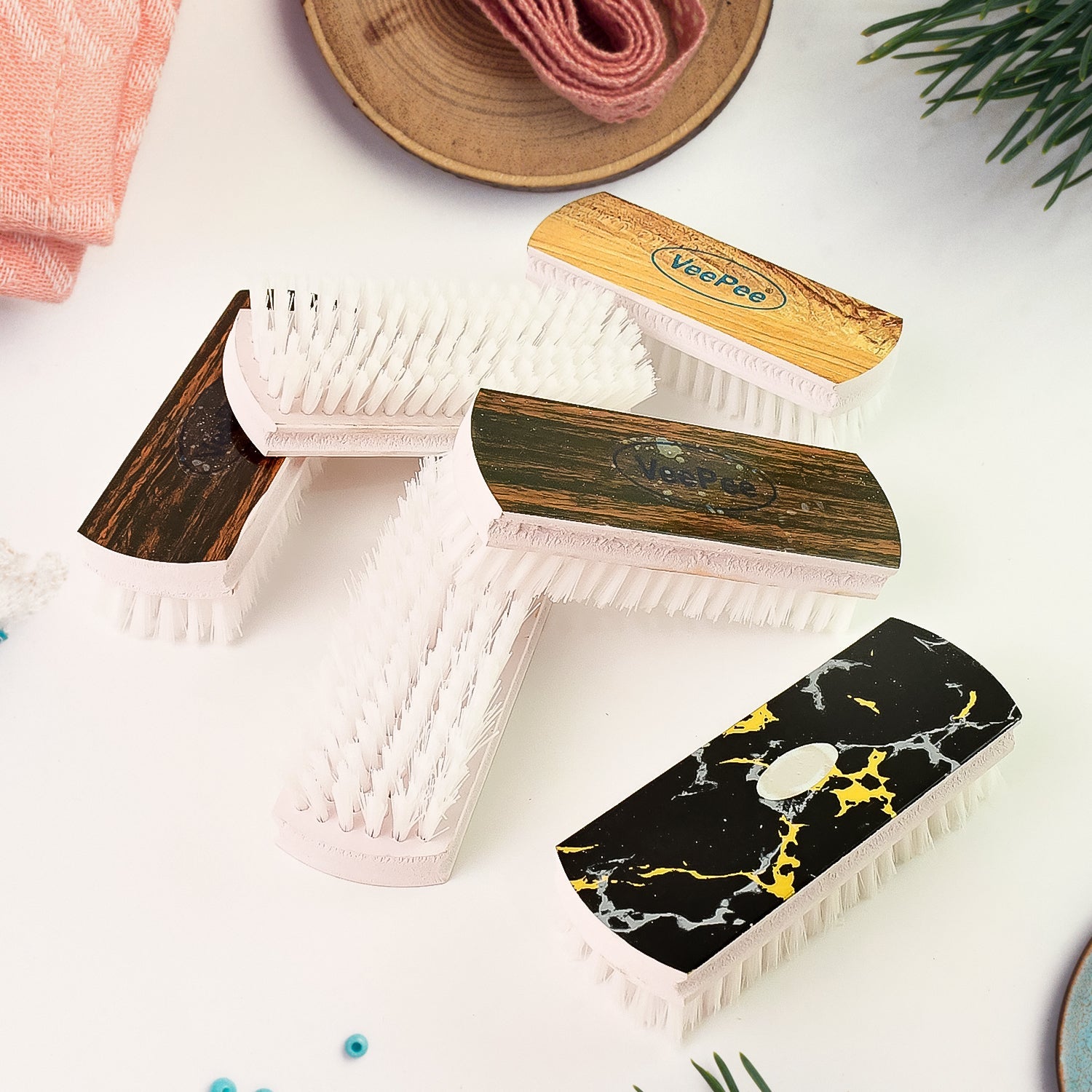 Ergonomic grip laundry brush ideal for shoe and fabric cleaning with nylon bristles
