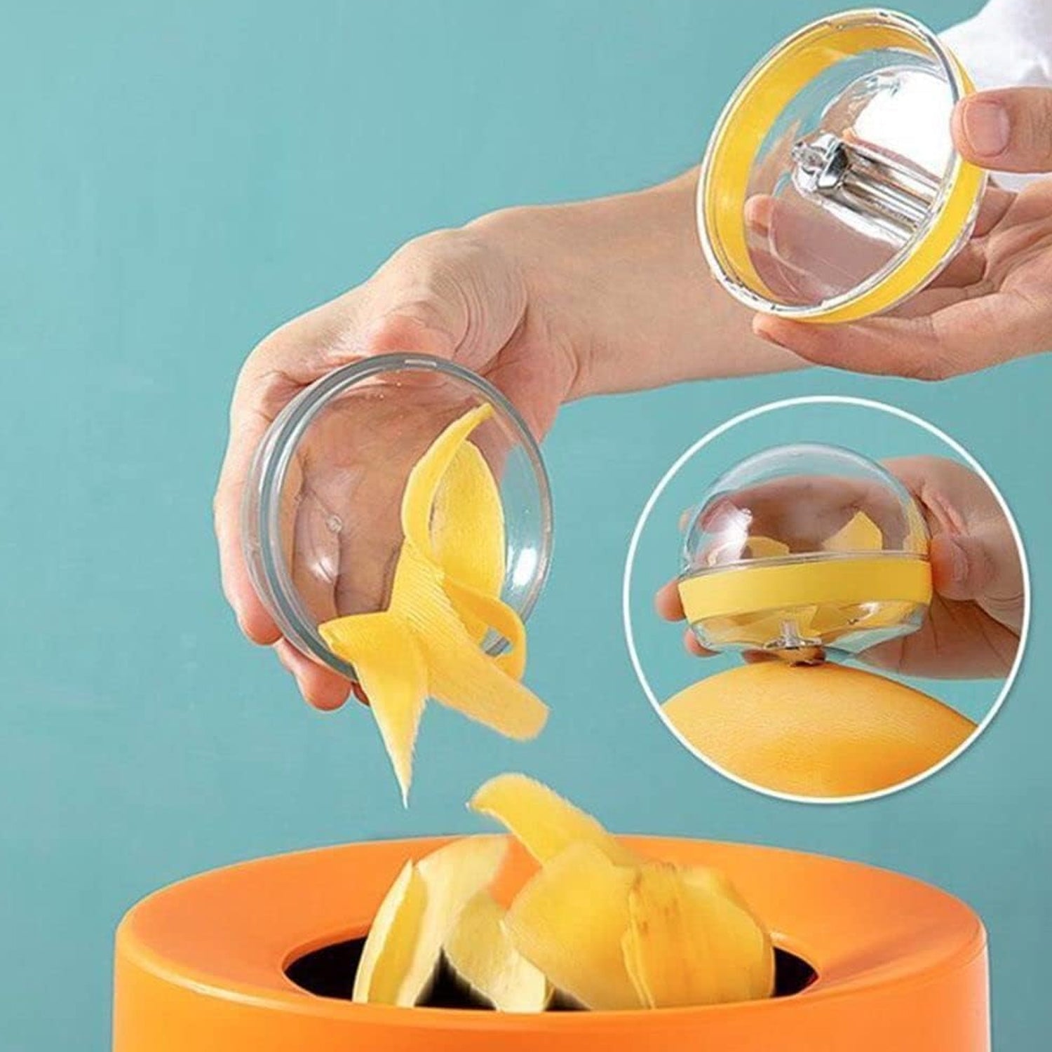 Multifunctional round peeler in a vibrant mix of colors, featuring a sharp stainless steel blade.