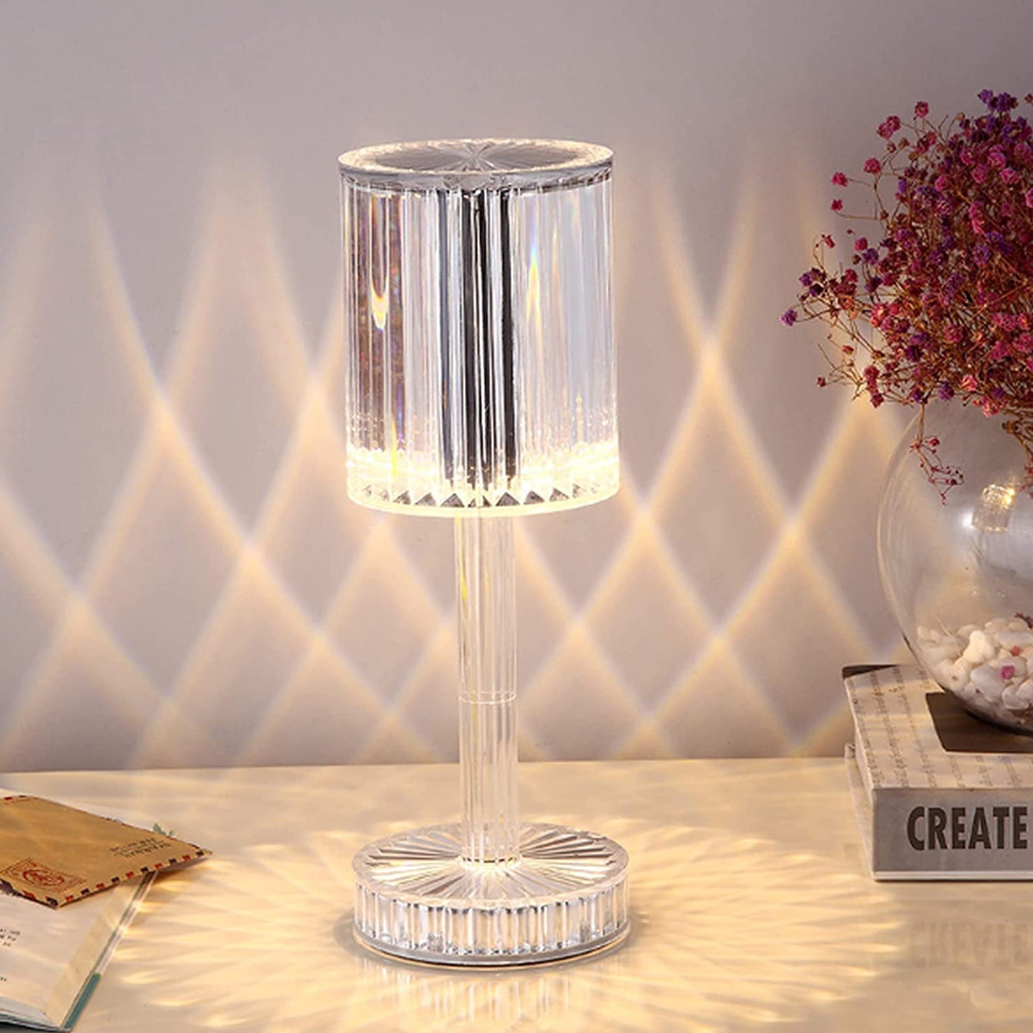 Elegant crystal table lamp with touch control for modern Indian homes.