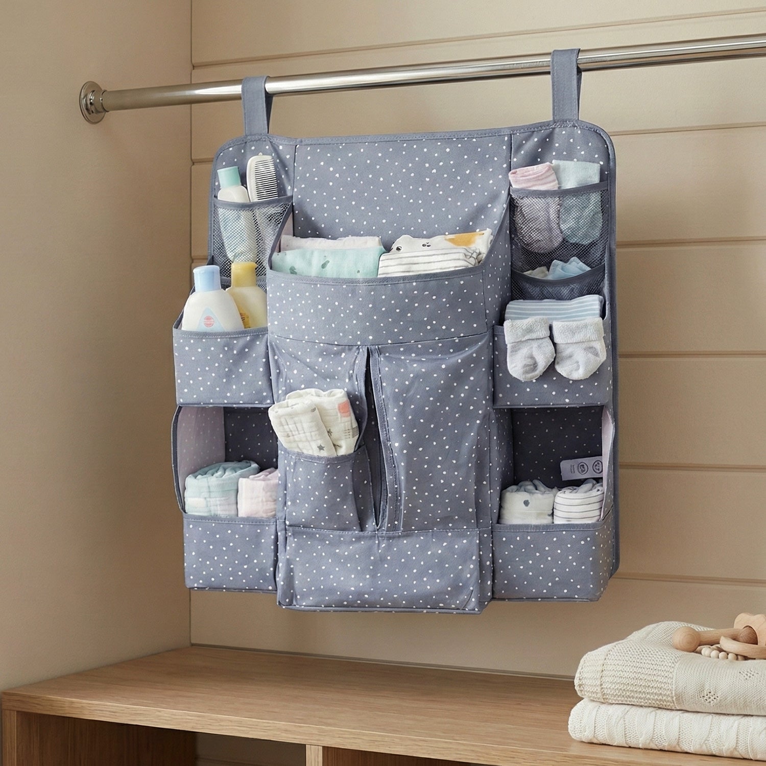 Nursery hanging baby care organizer with spacious compartments