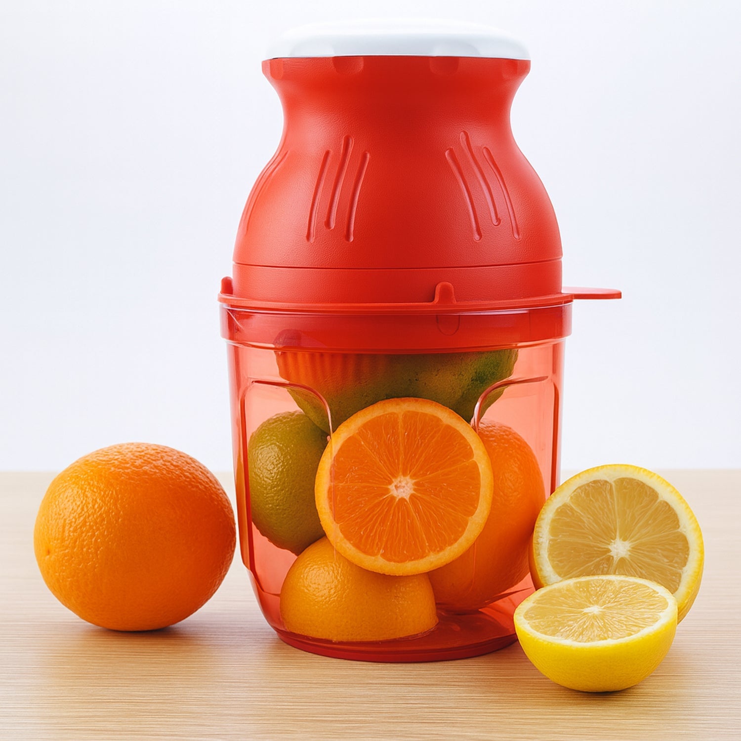 Supermom manual juicer close-up showing ergonomic design