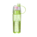 Close-up of the blue 600ML spray water bottle, highlighting its sleek design and BPA-free material.