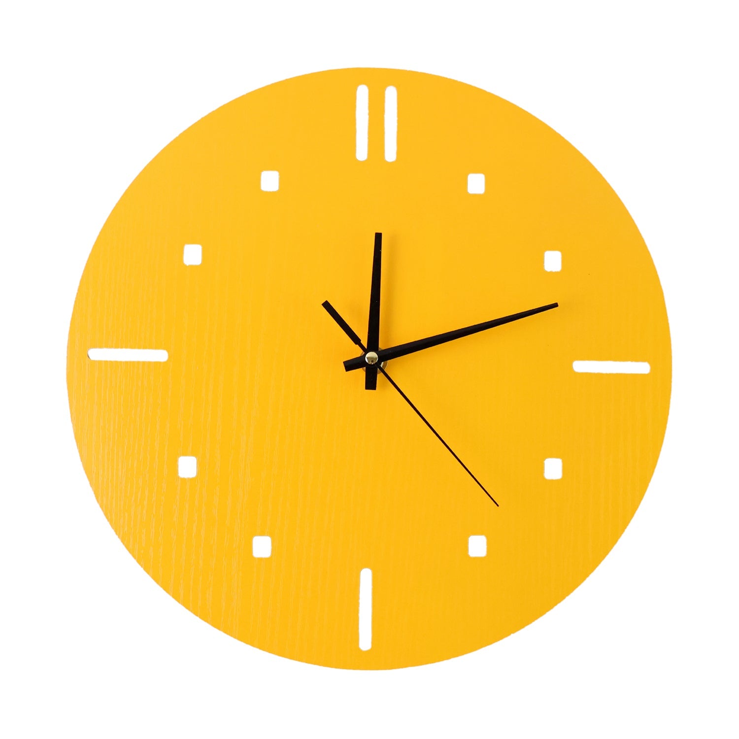 Elegant yellow silent wall clock displaying clear time