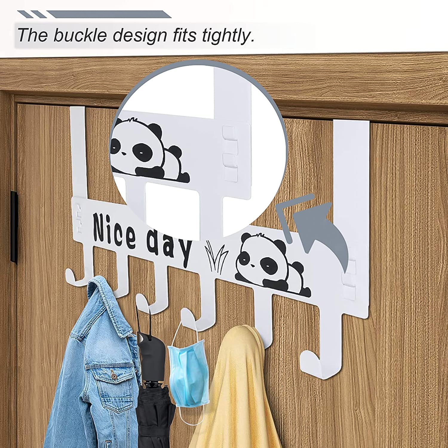 Decorative panda design on heavy-duty steel over door hook hanger rack