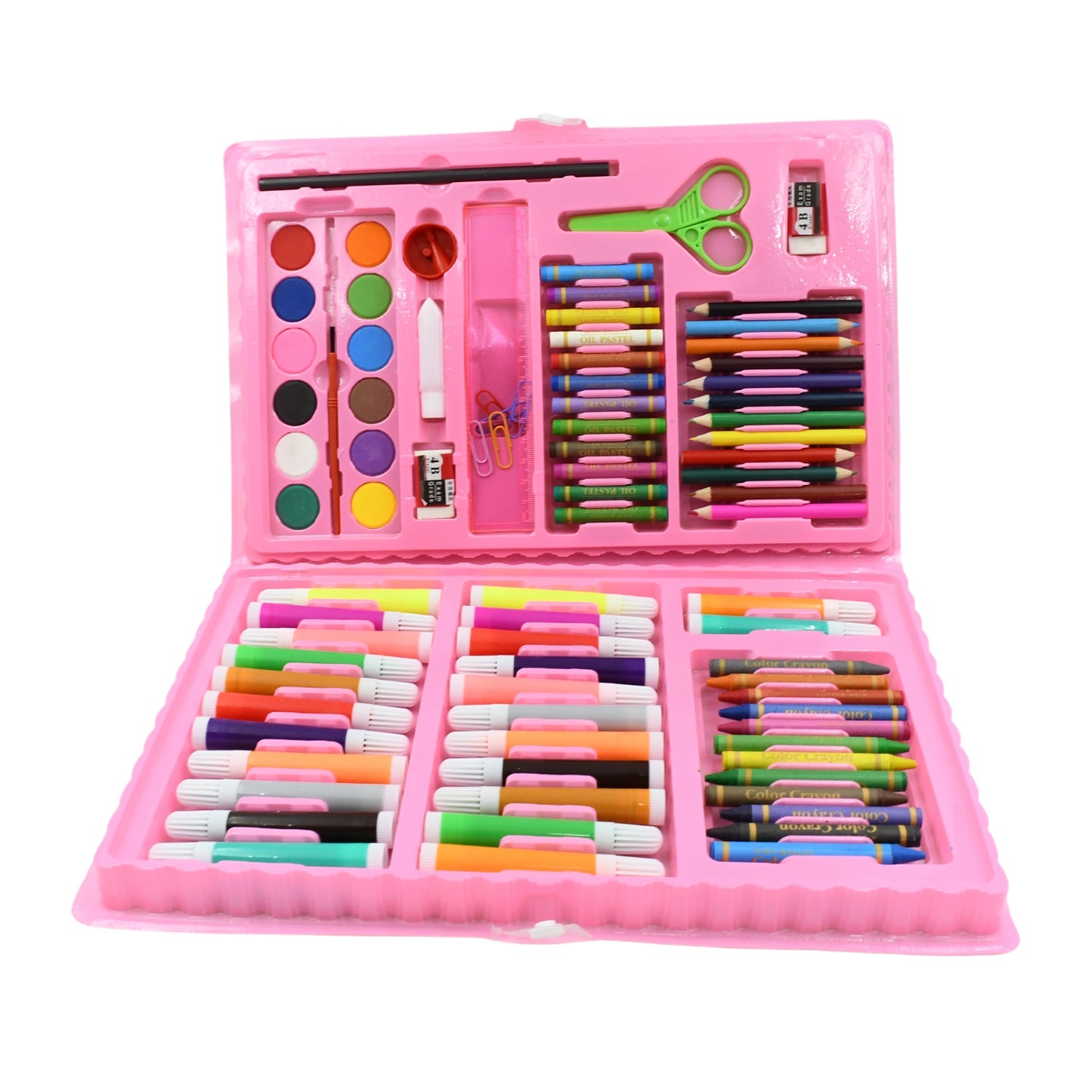Overview of the Craftily Kids Art Set, neatly organized with various art mediums.
