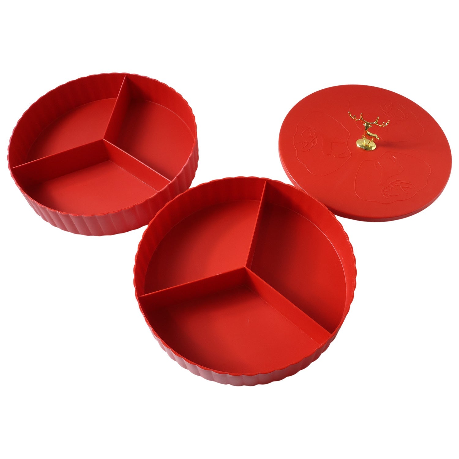 Double layer snack organizer tray with partitioned compartments
