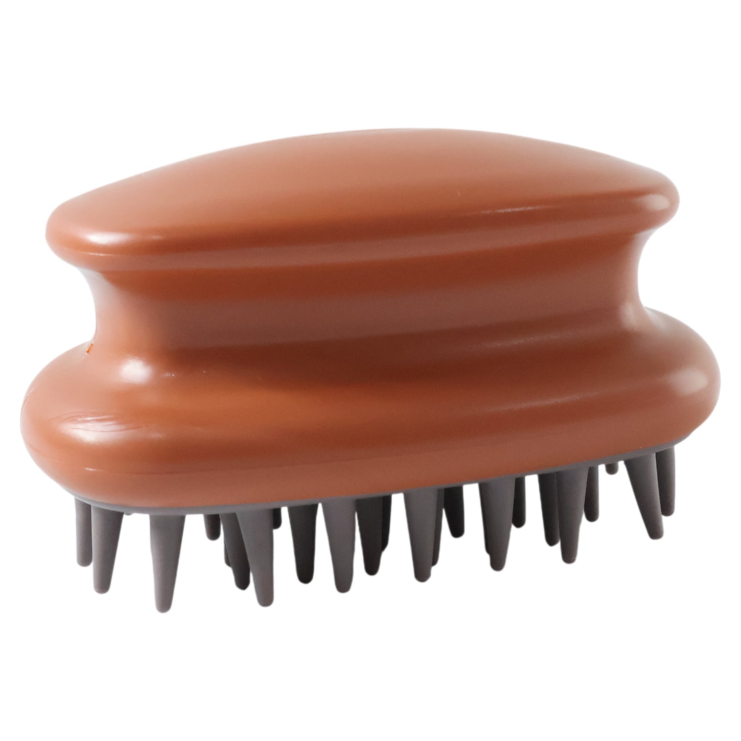 Person holding scalp massage brush during hair wash with soft bristles