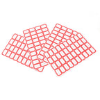 Organized desk using writable label stickers with red borders