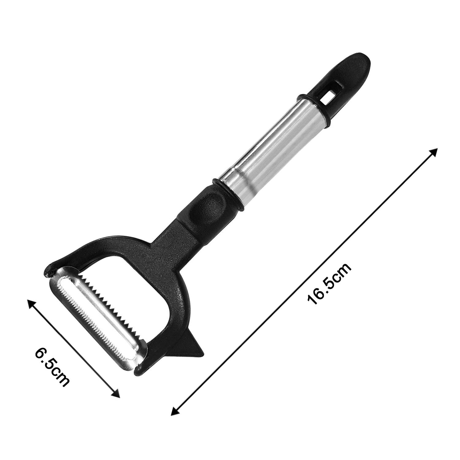 Ergonomic handle of the Quickslice peeler with its dual blades visible.