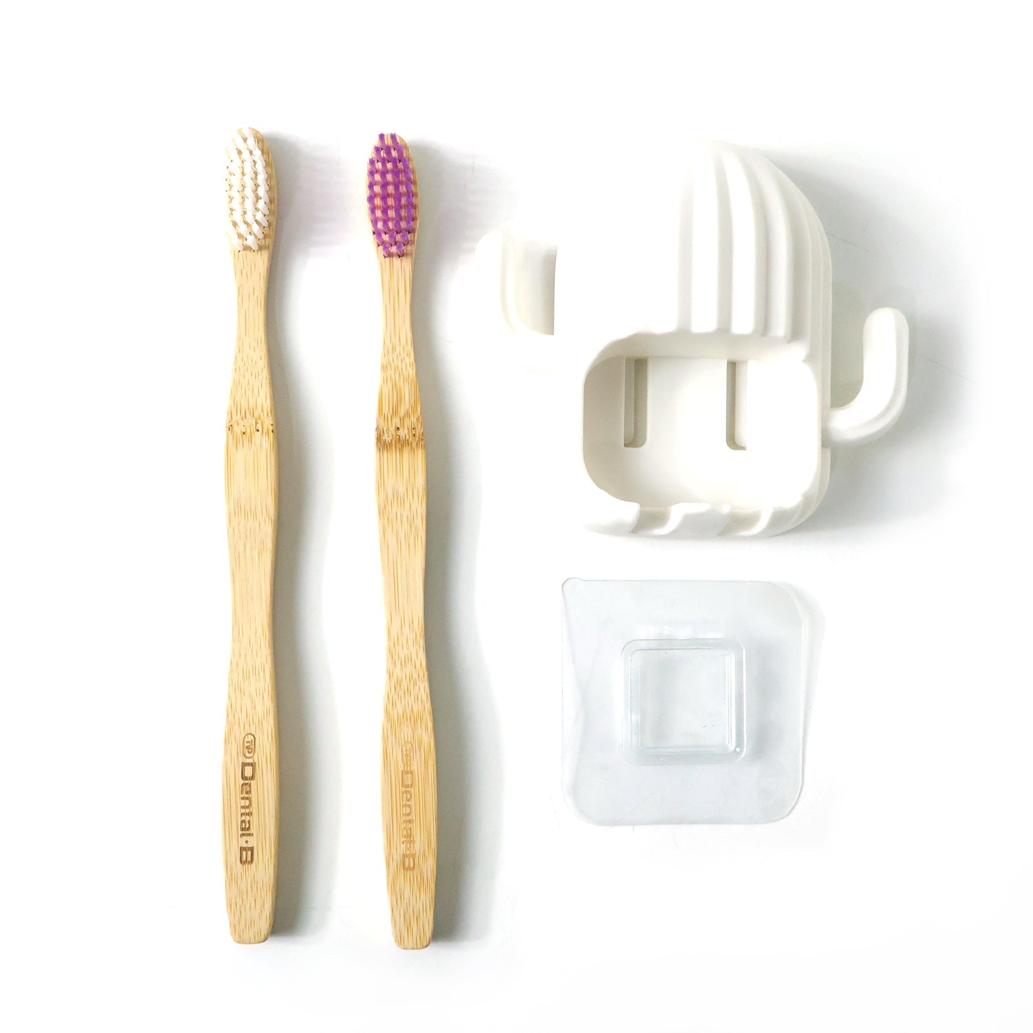 Bathroom organizer set with wall mounted toothbrush holder and bamboo brushes