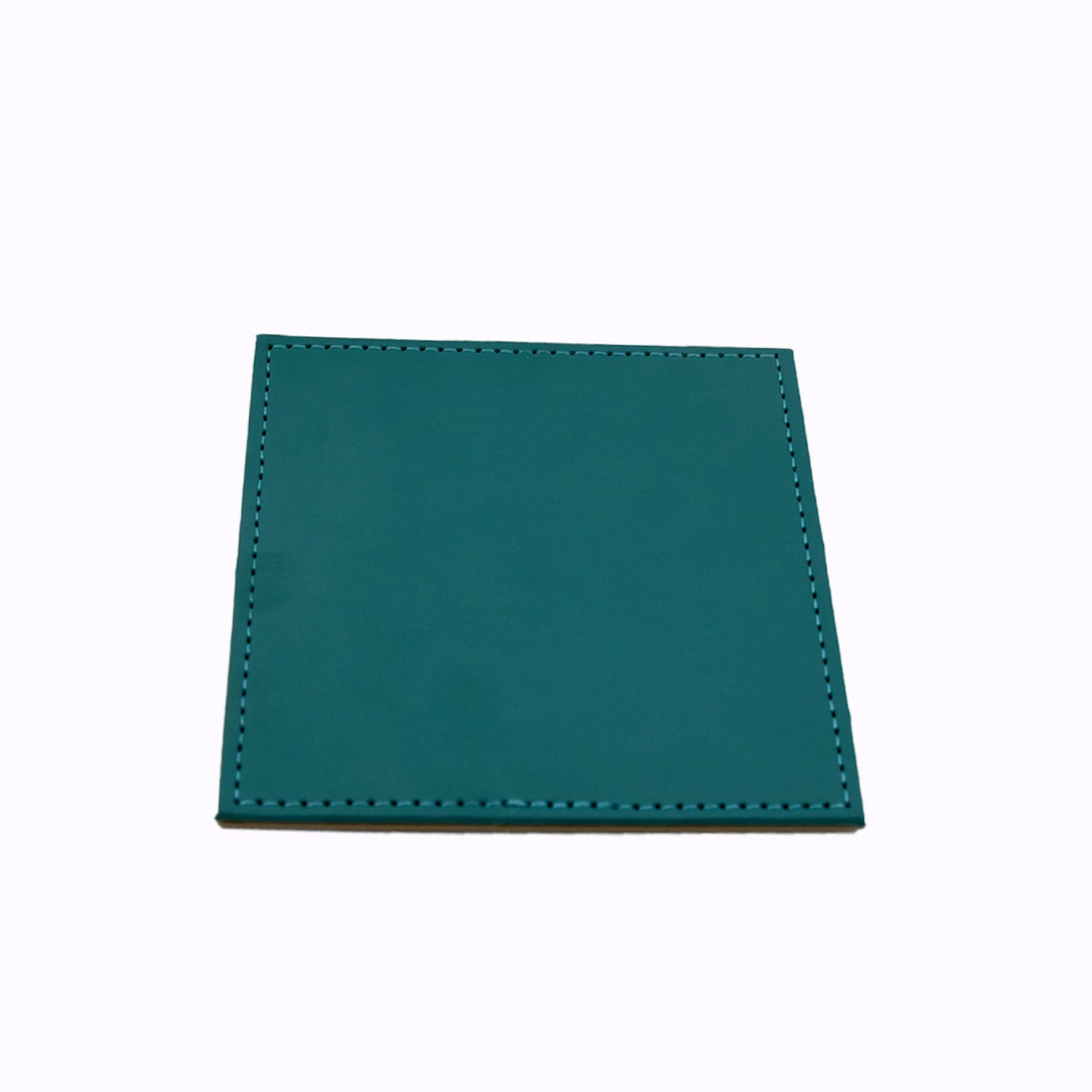 Top-down view of four durable Siplix Leather Tea Coasters, showcasing their square design and texture.