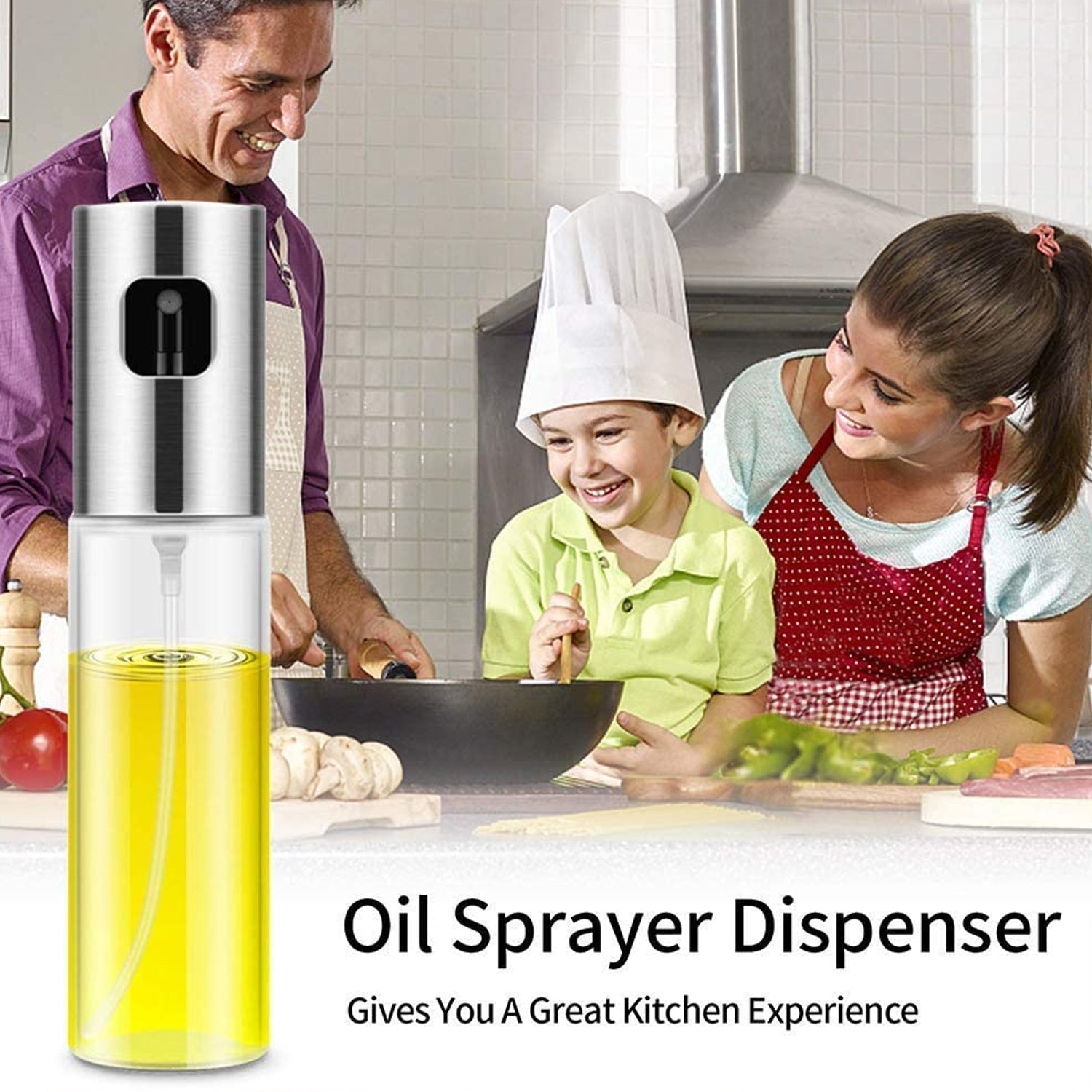 Multi-use oil sprayer bottle details and benefits.