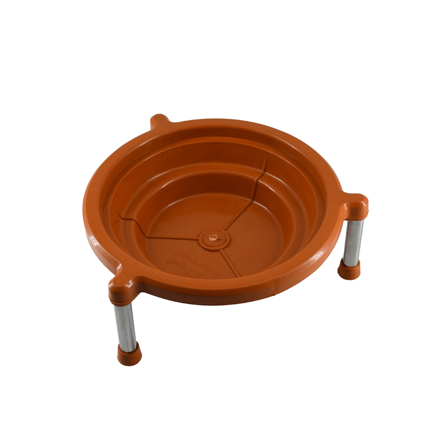 Plastic plant pot stand placed in a modern kitchen setting.