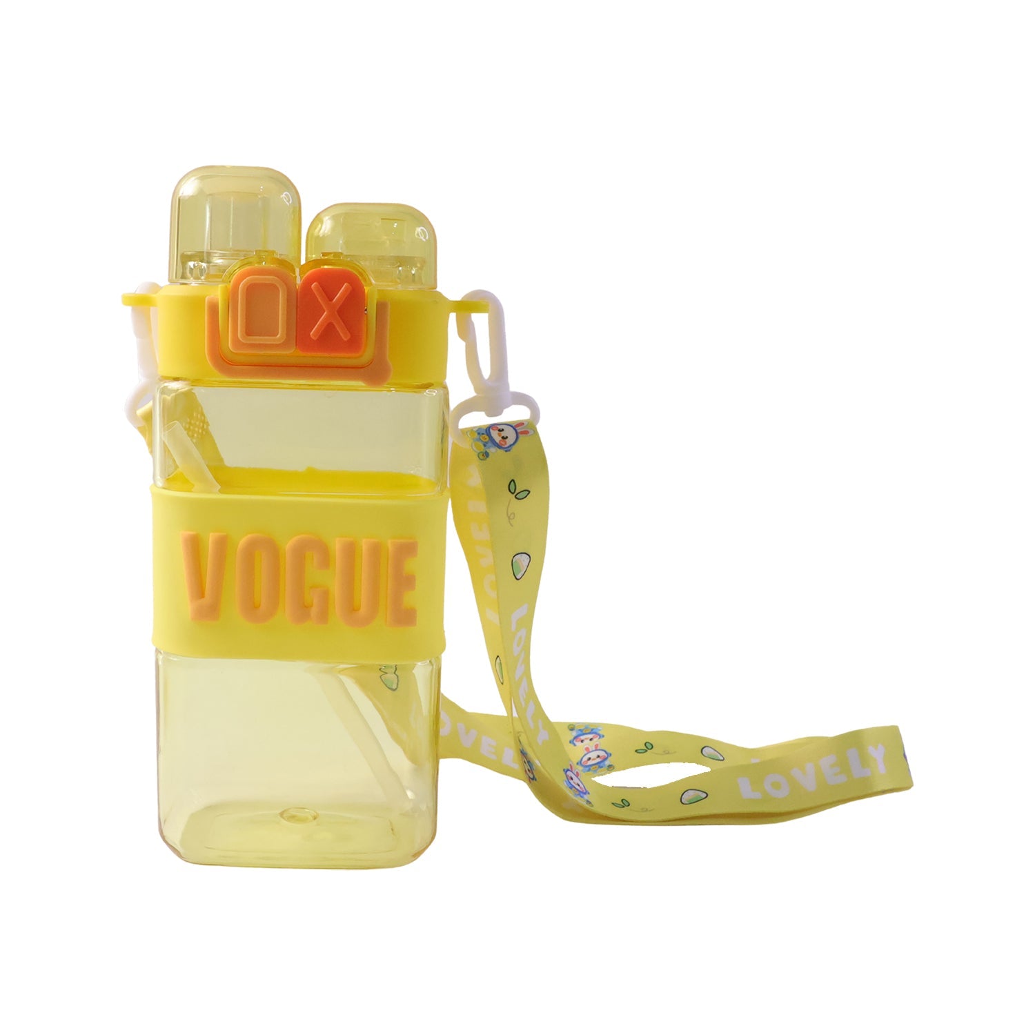 Kids drink bottle with durable plastic build and convenient carry strap
