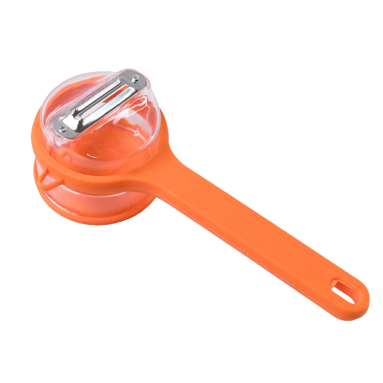 Clean stainless steel vegetable peeler with ergonomic grip