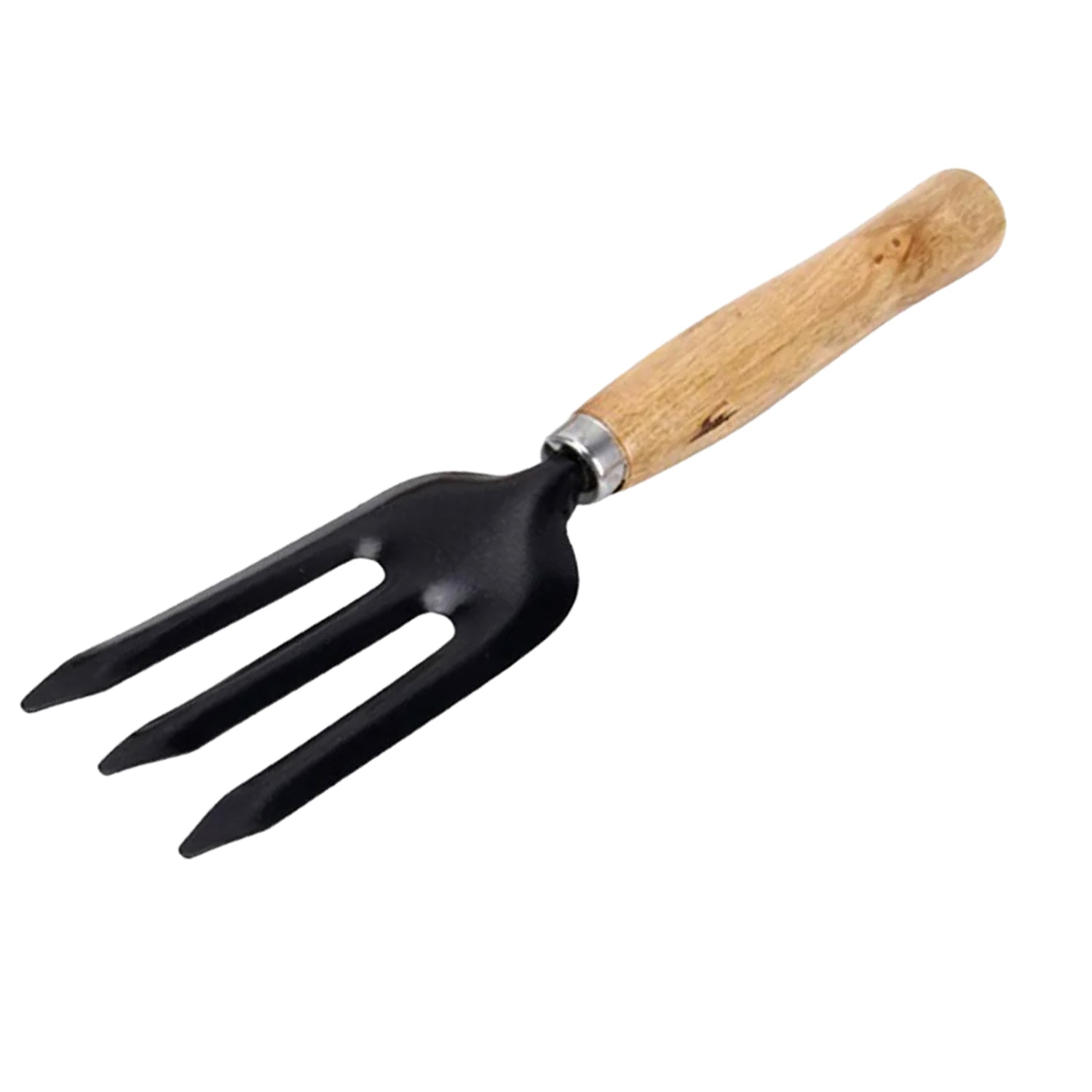Grow Garden Tools hand weeding fork resting on cultivated soil, ready for precision gardening.