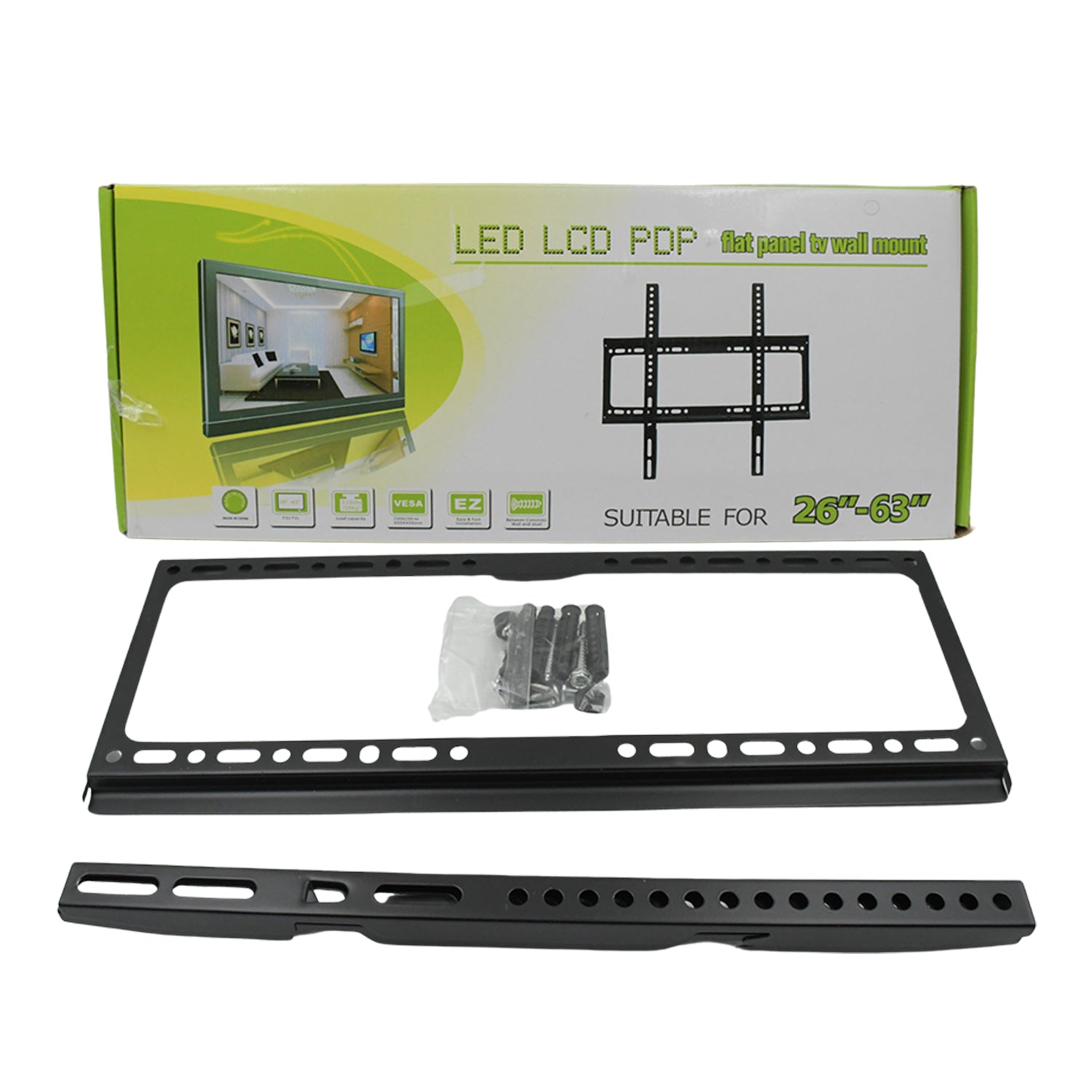 Slim profile of the TV wall bracket mounted flush against a wall.
