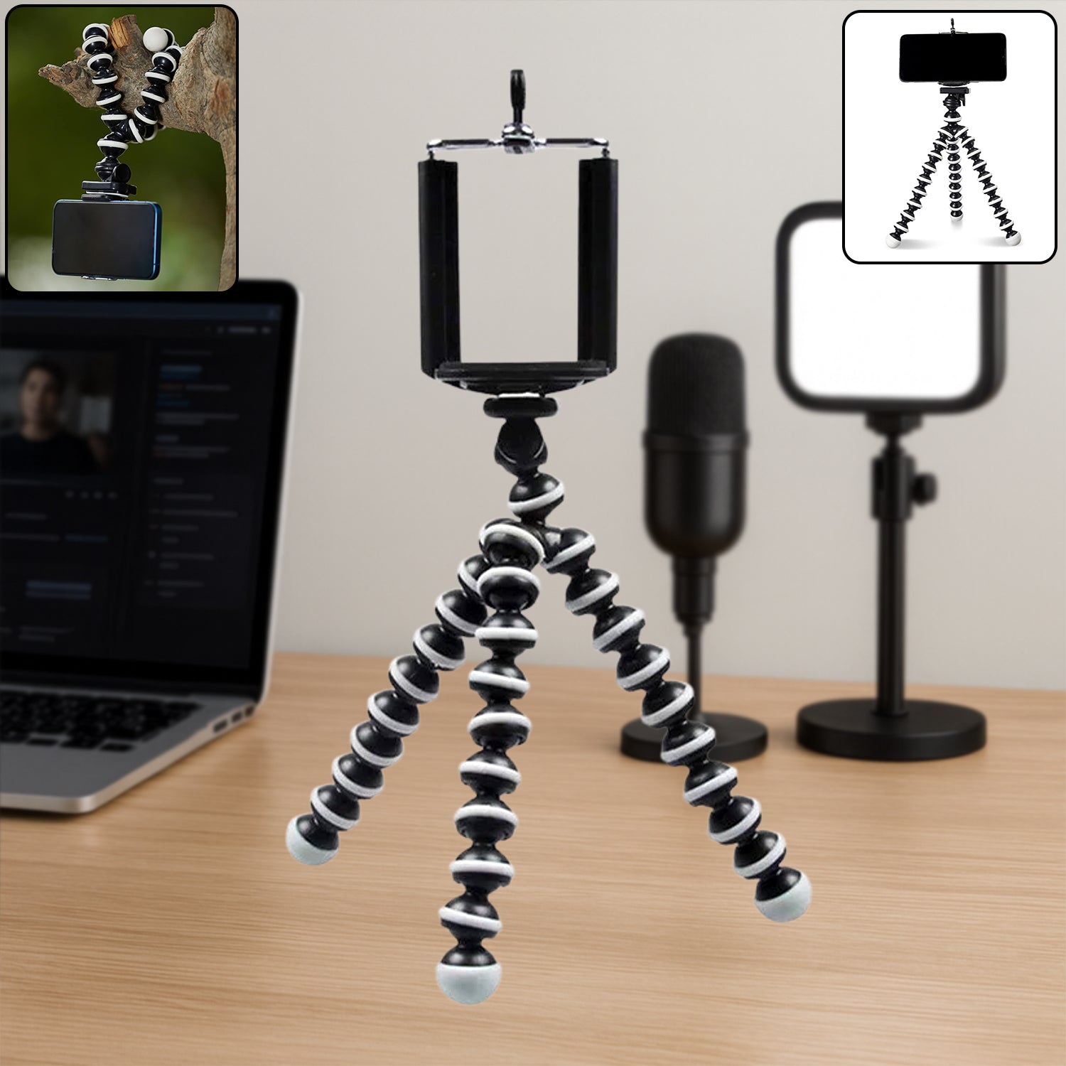 Close-up of the Gorilla Pod mini tripod's flexible legs gripping a surface.