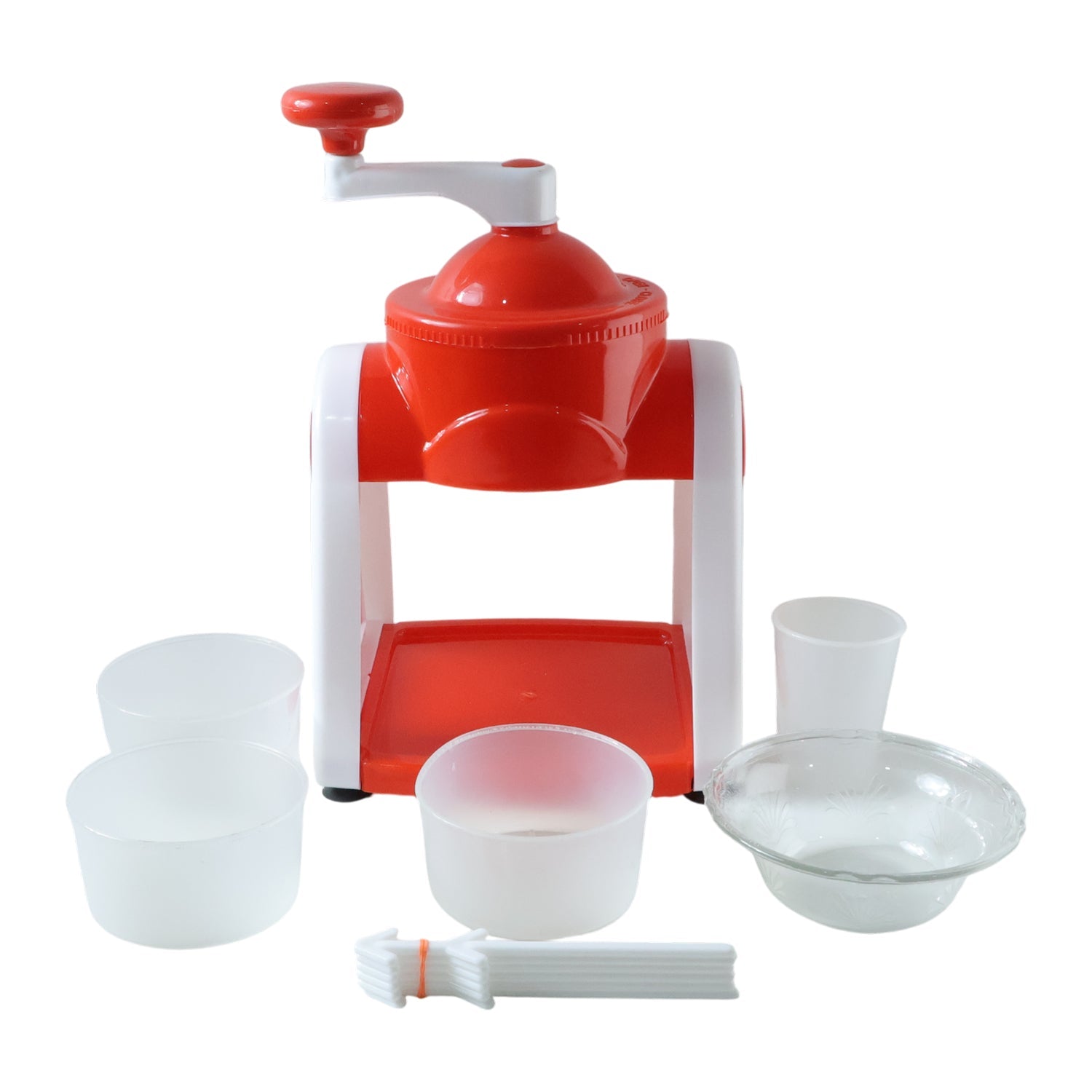 Portable shaved ice maker with accessories, ideal for summer drinks and parties.