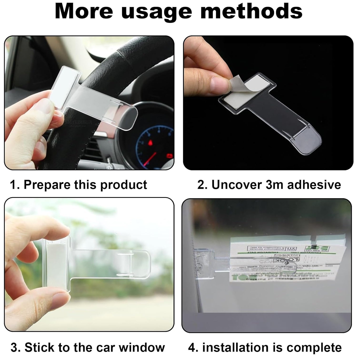 Close-up of the transparent Fastag car tag holder with its adhesive back.